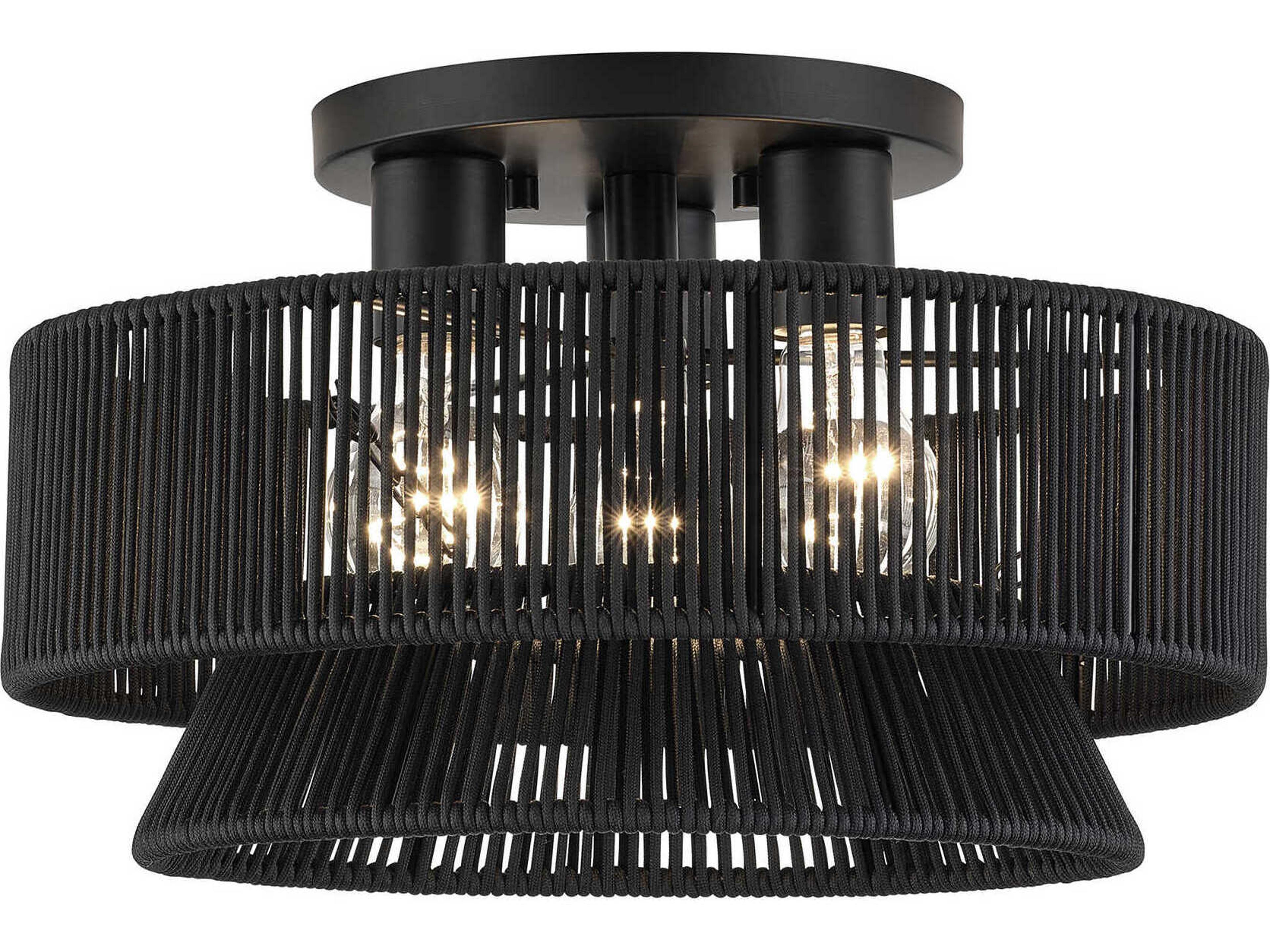 Livex Lighting Florell 3-Light Black Drum Semi Flush Mount