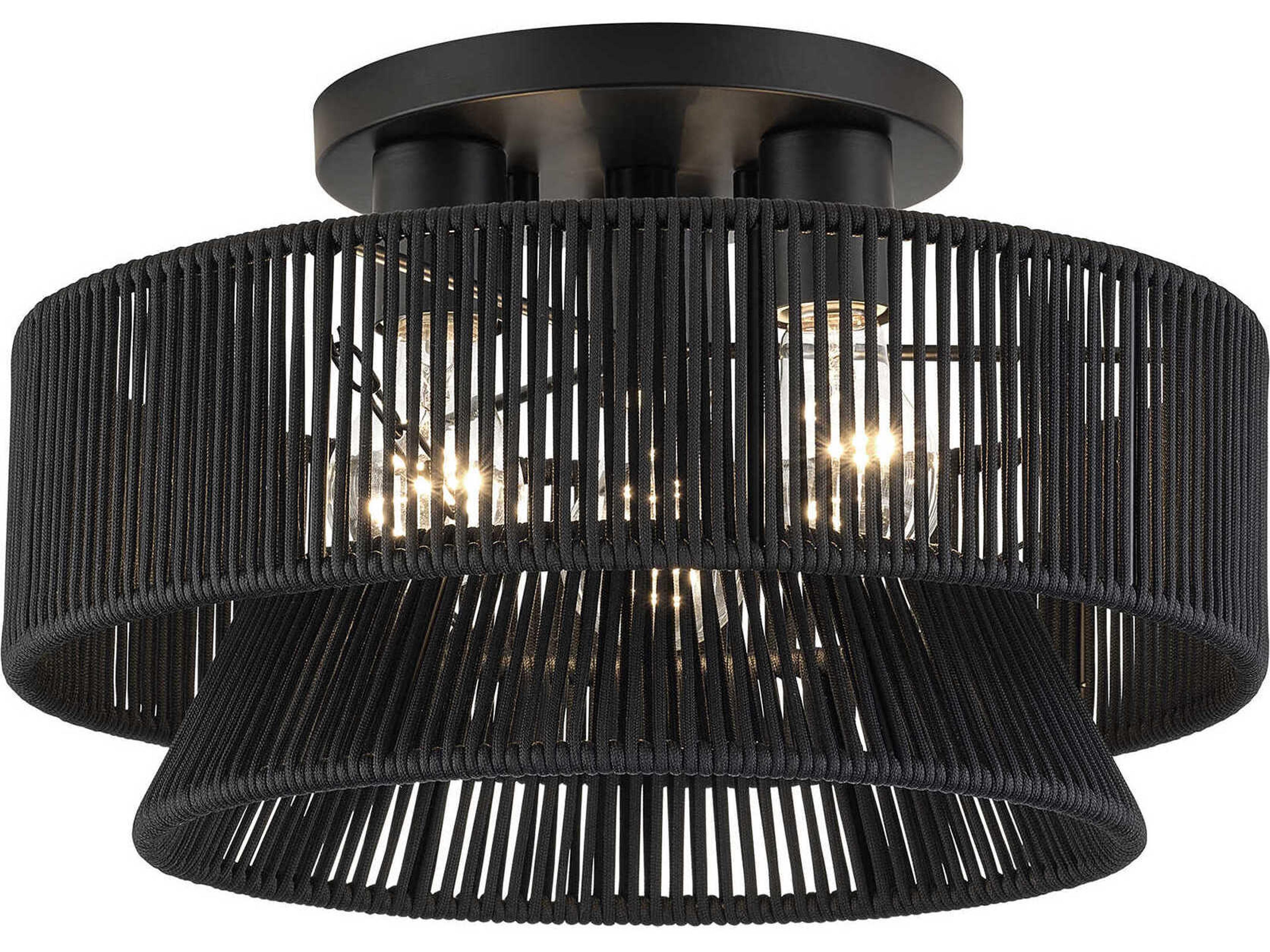 Florell 3-Light Black Drum Semi Flush Mount