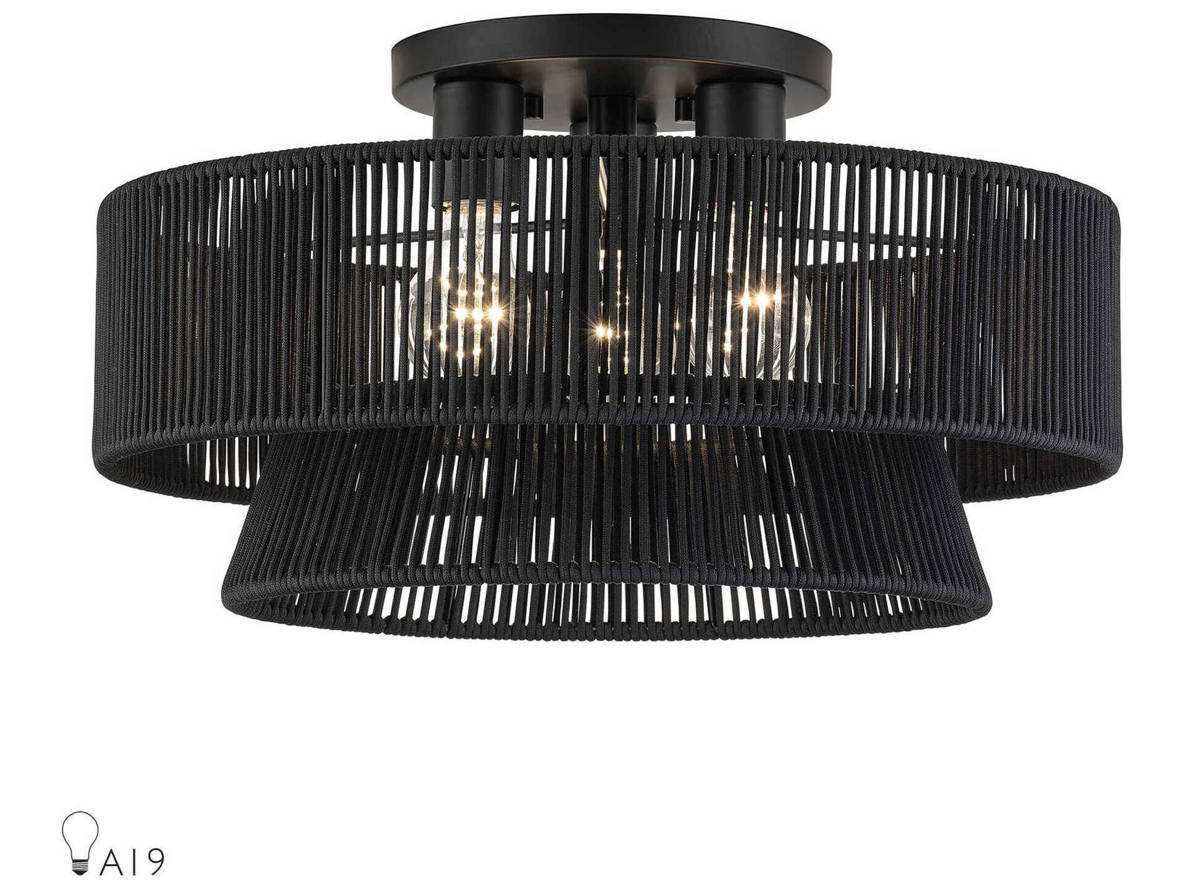 Livex Lighting Florell 3-Light Black Drum Semi Flush Mount