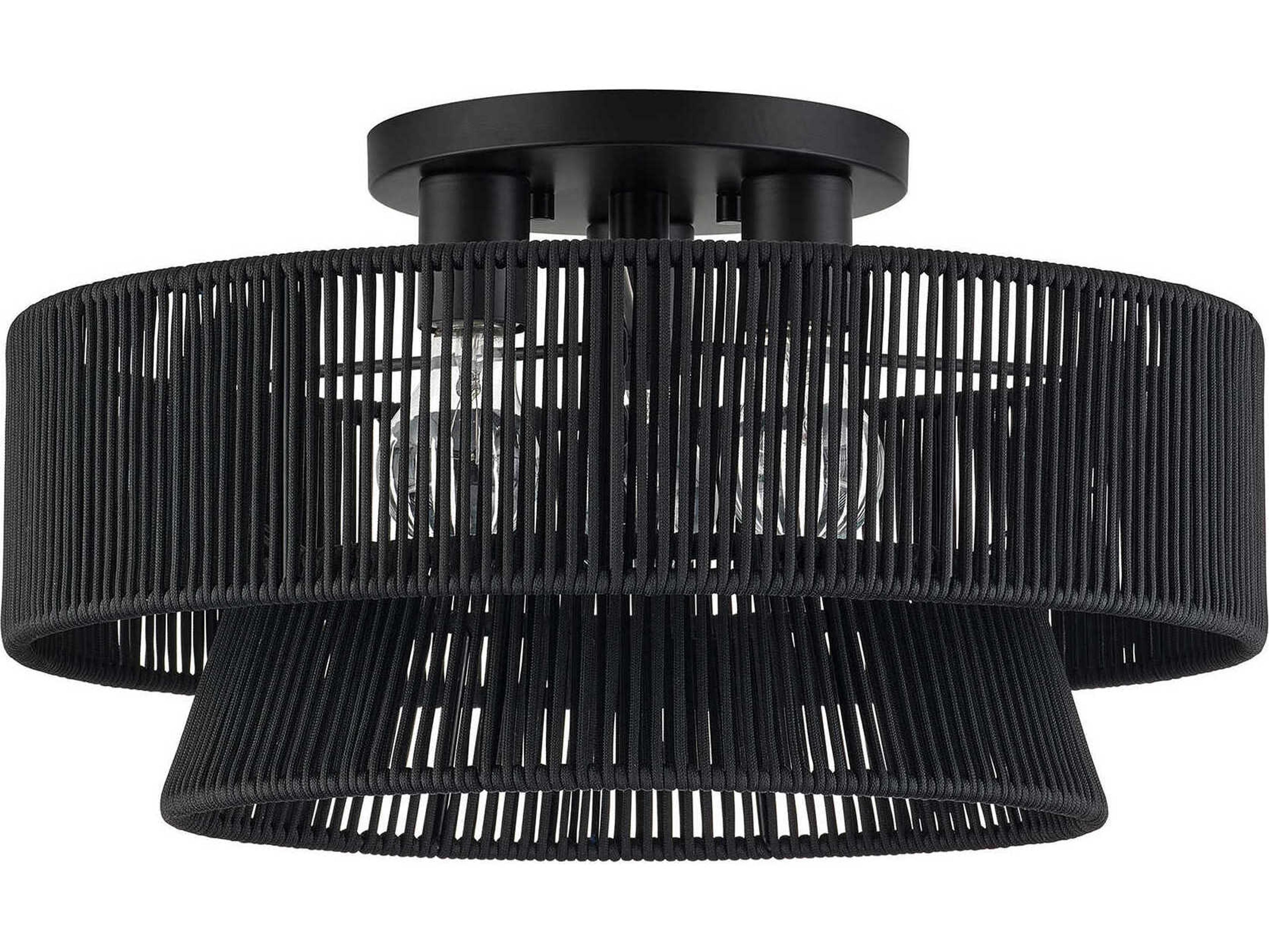 Livex Lighting Florell 3-Light Black Drum Semi Flush Mount