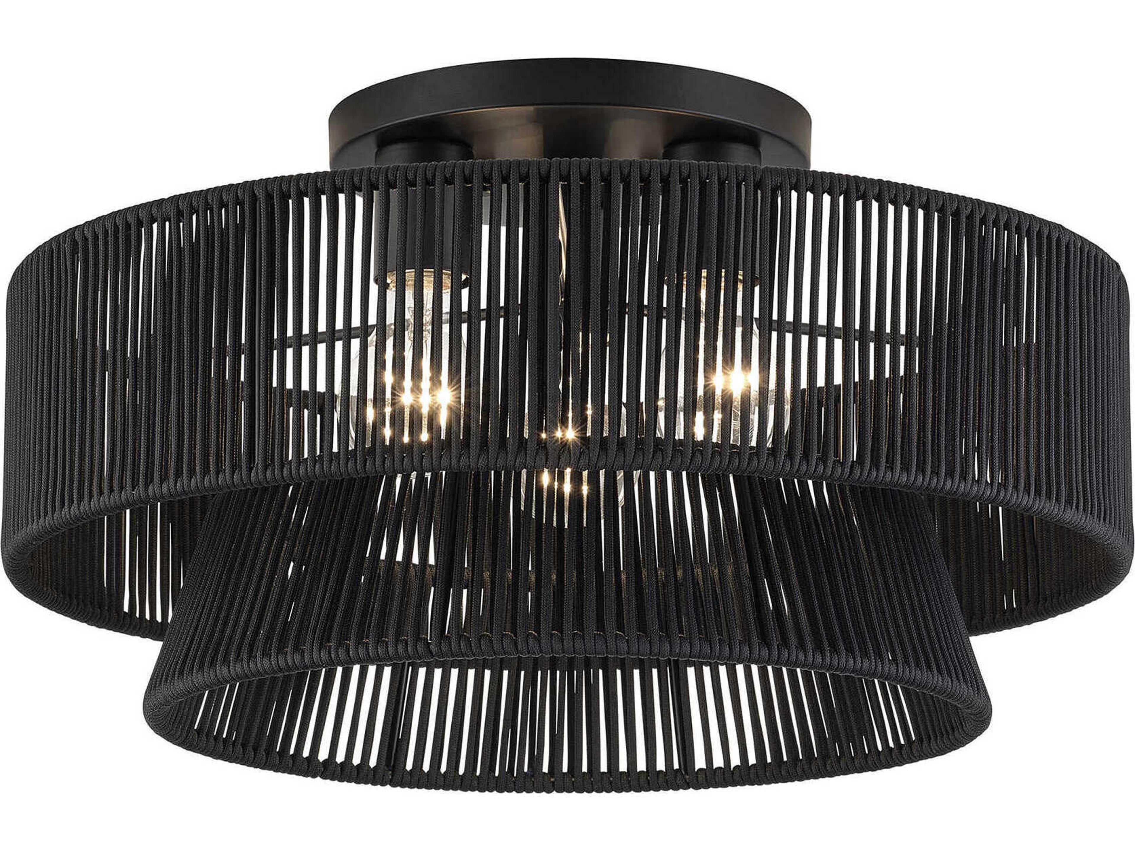 Florell 3-Light Black Drum Semi Flush Mount