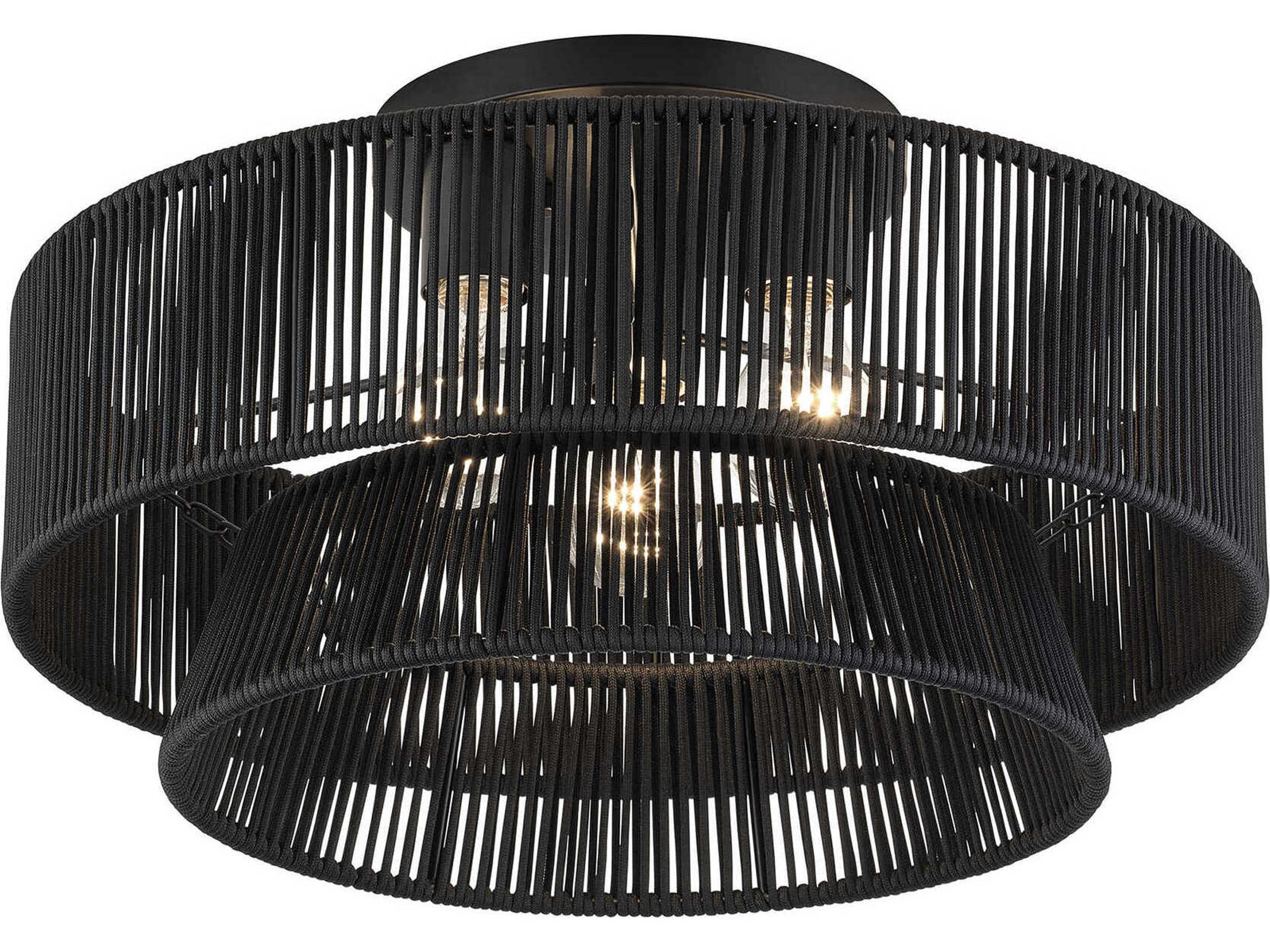 Livex Lighting Florell 3-Light Black Drum Semi Flush Mount