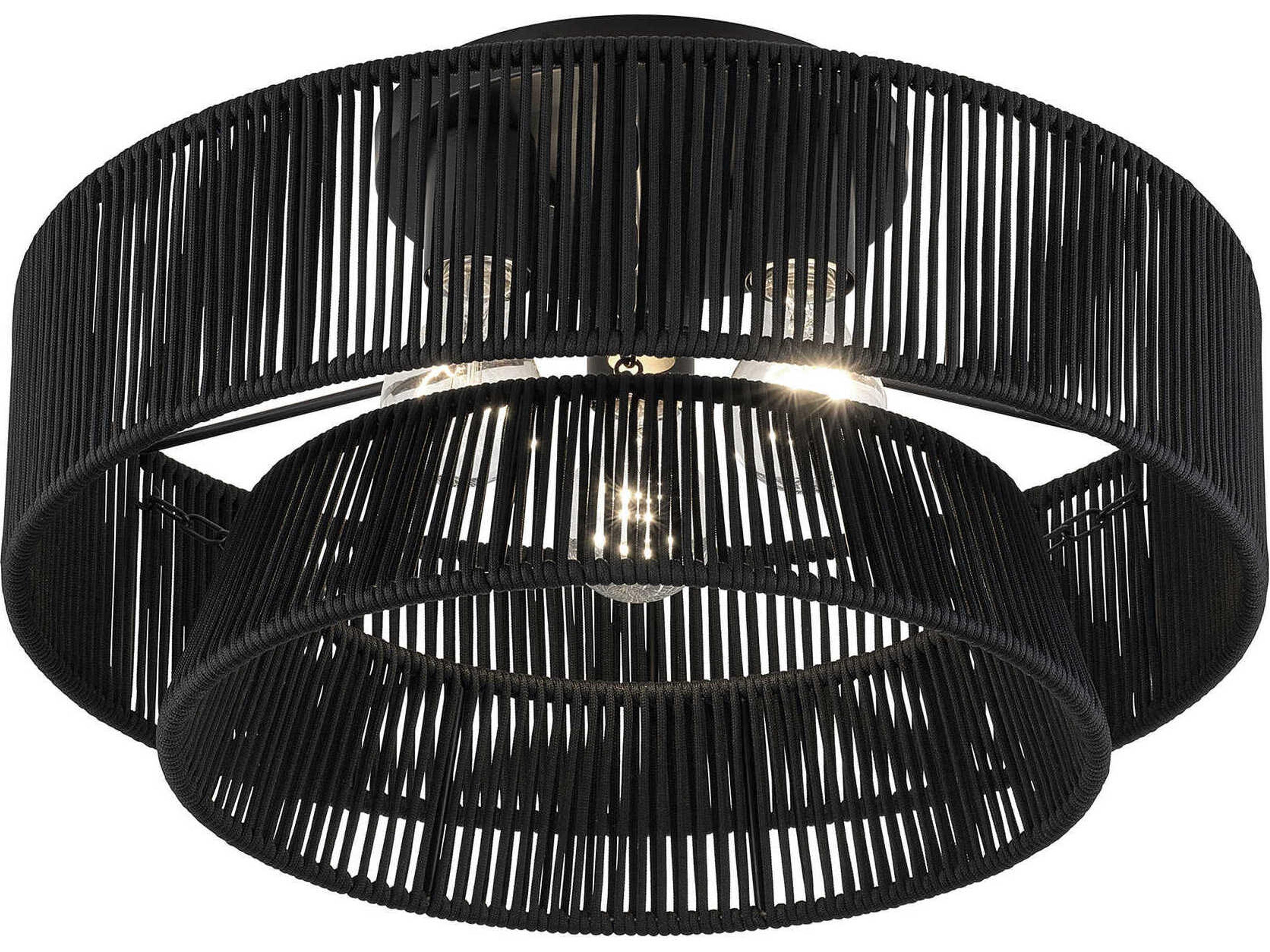 Livex Lighting Florell 3-Light Black Drum Semi Flush Mount