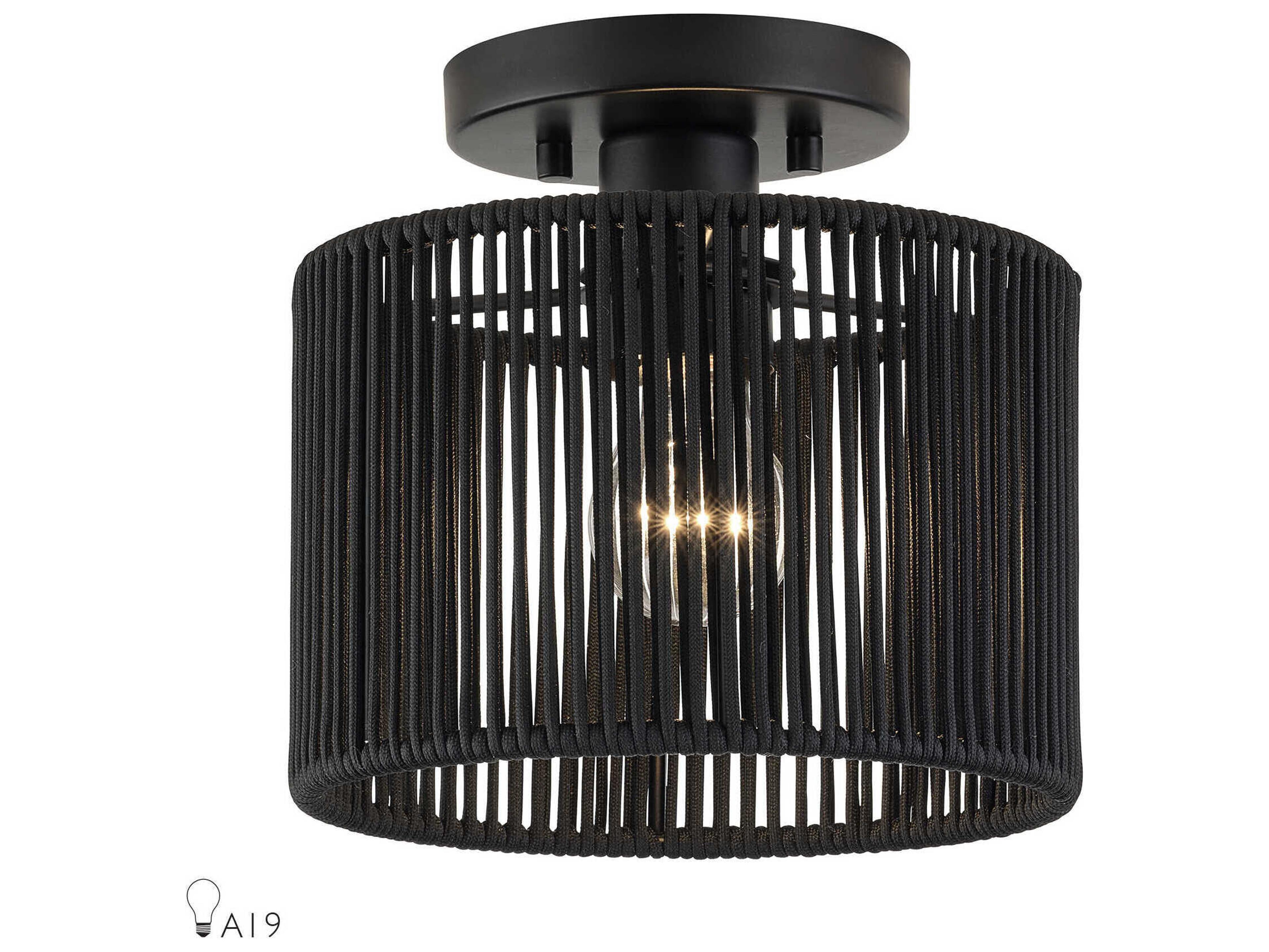 Livex Lighting Acordia 1-Light Black Round Semi Flush Mount