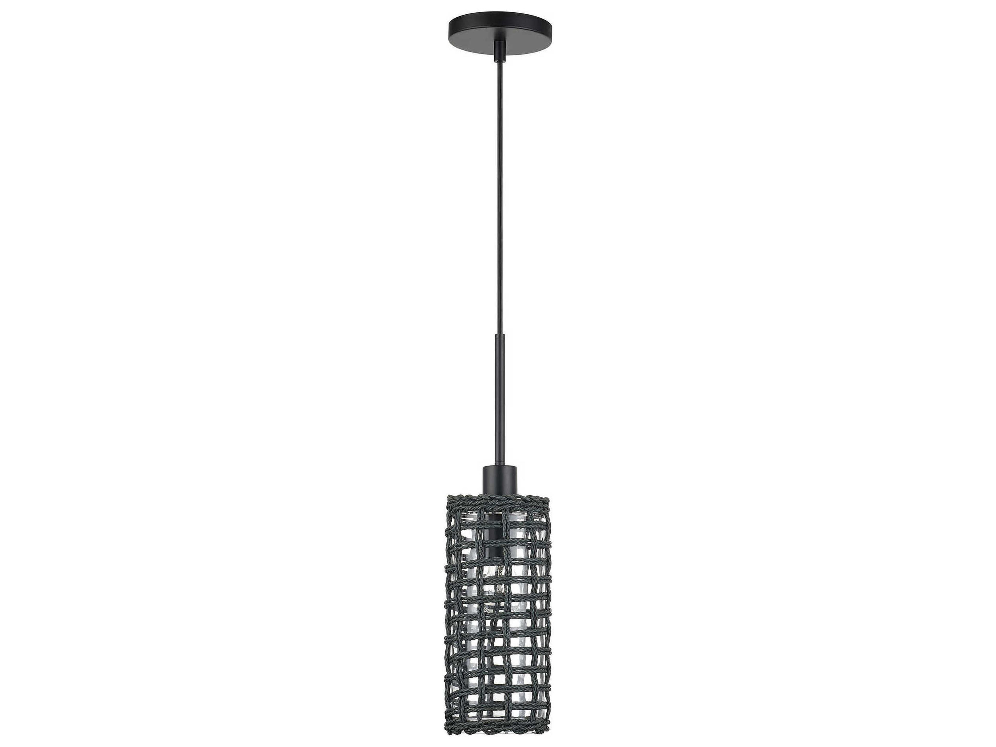 Twinewell 1-Light Black Cylinder Mini Pendant