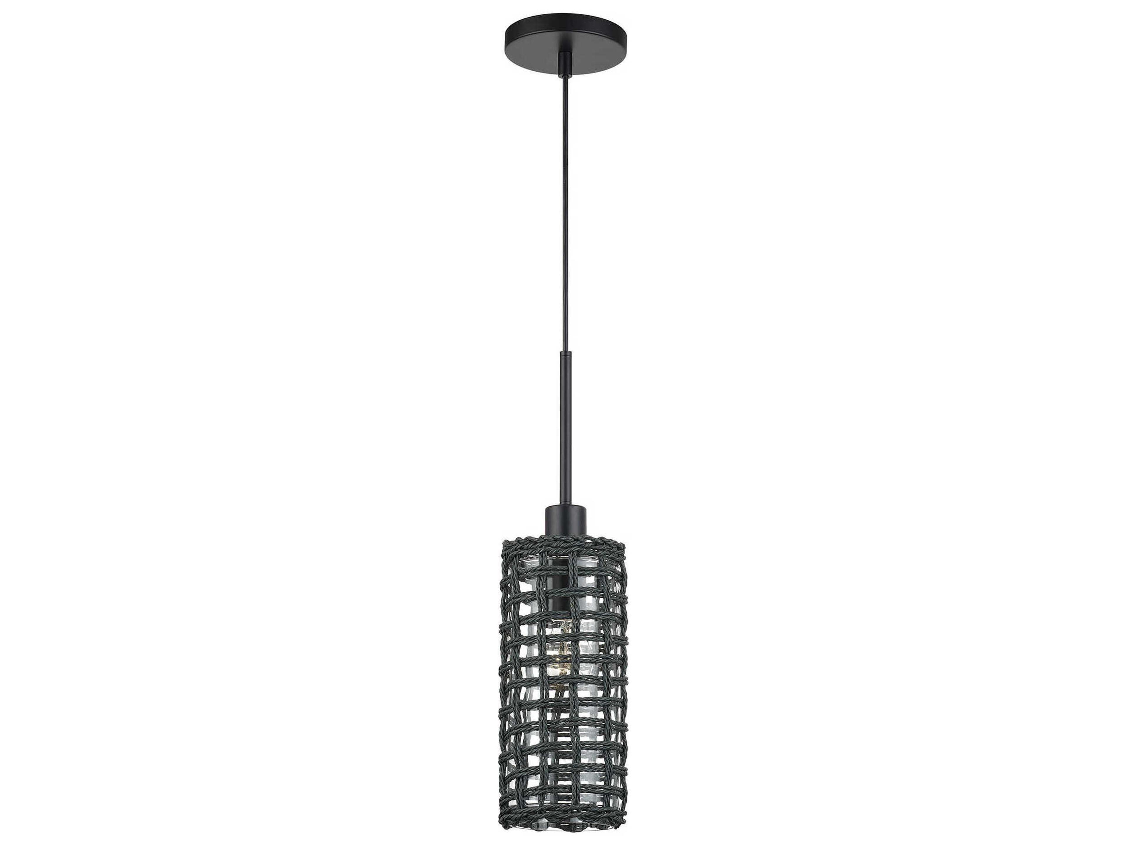 Livex Lighting Twinewell 1-Light Black Cylinder Mini Pendant