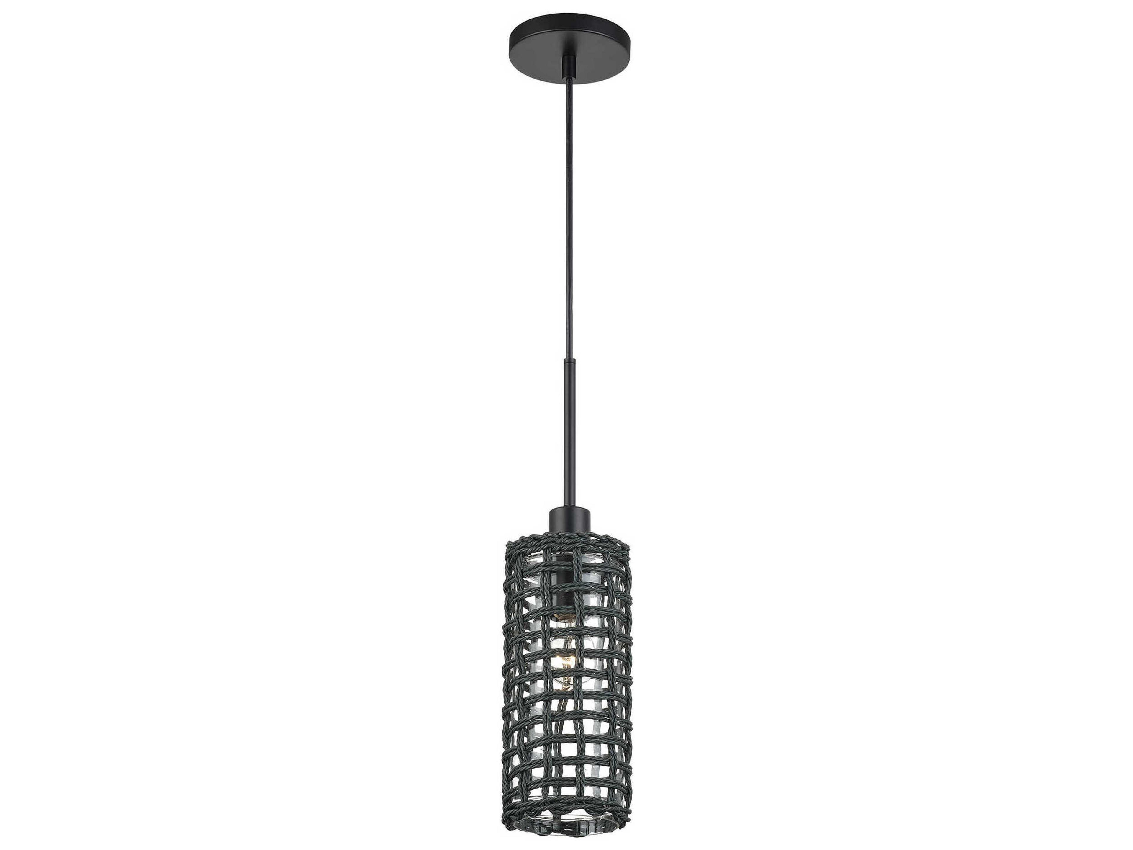 Livex Lighting Twinewell 1-Light Black Cylinder Mini Pendant