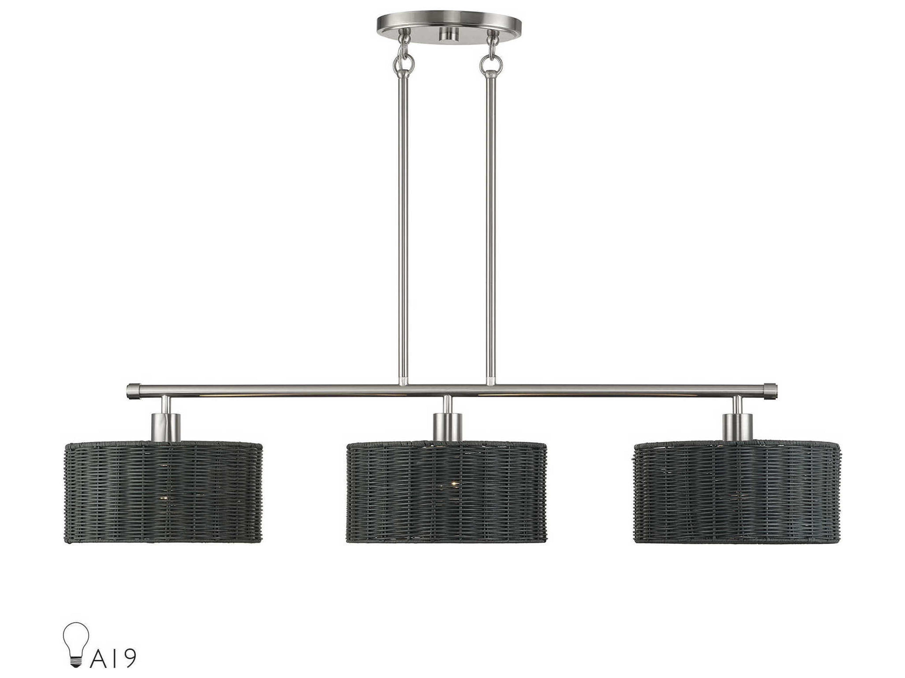 Livex Lighting Weavington 3-Light Brushed Nickel Drum Island Pendant