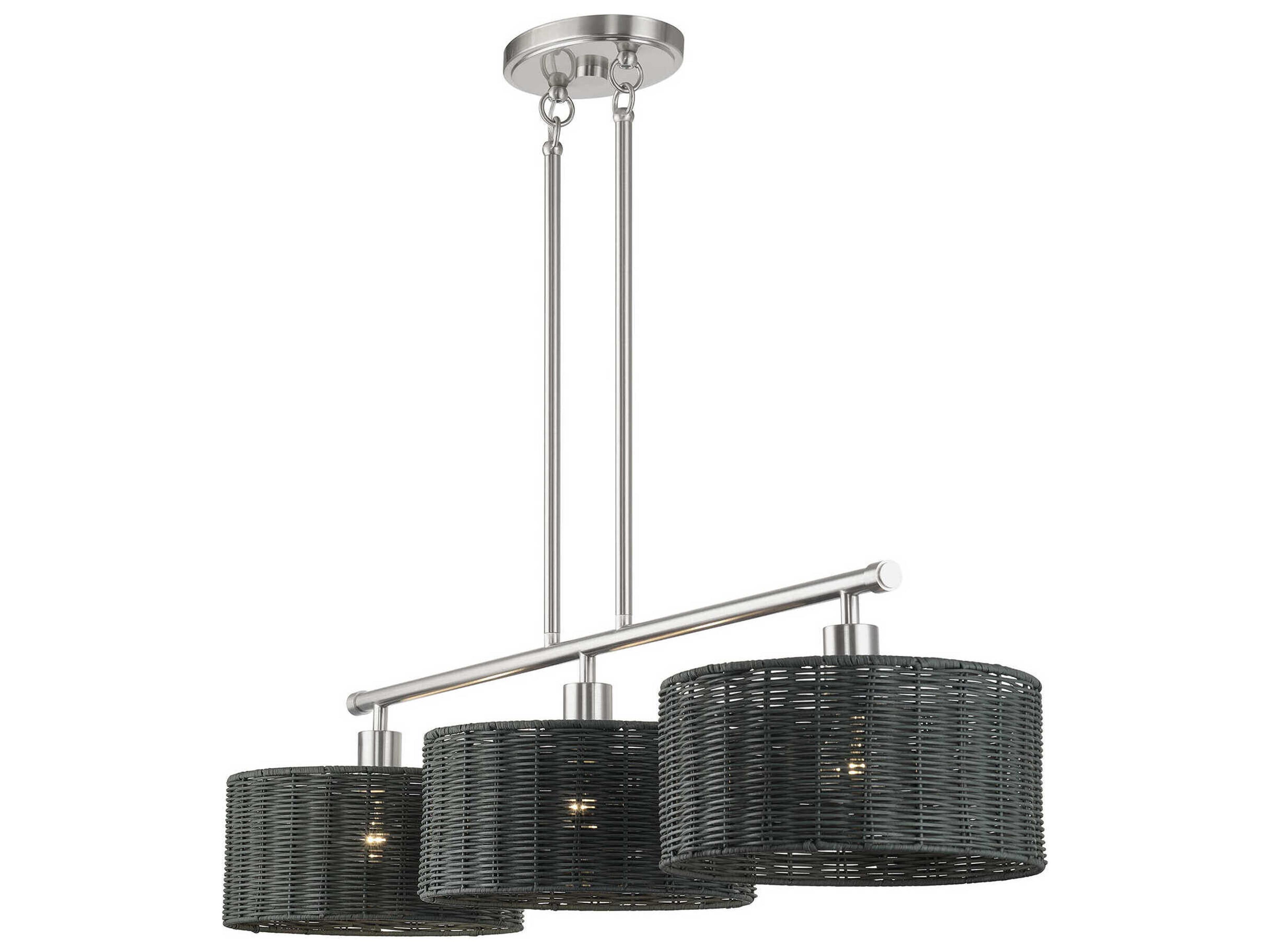 Livex Lighting Weavington 3-Light Brushed Nickel Drum Island Pendant