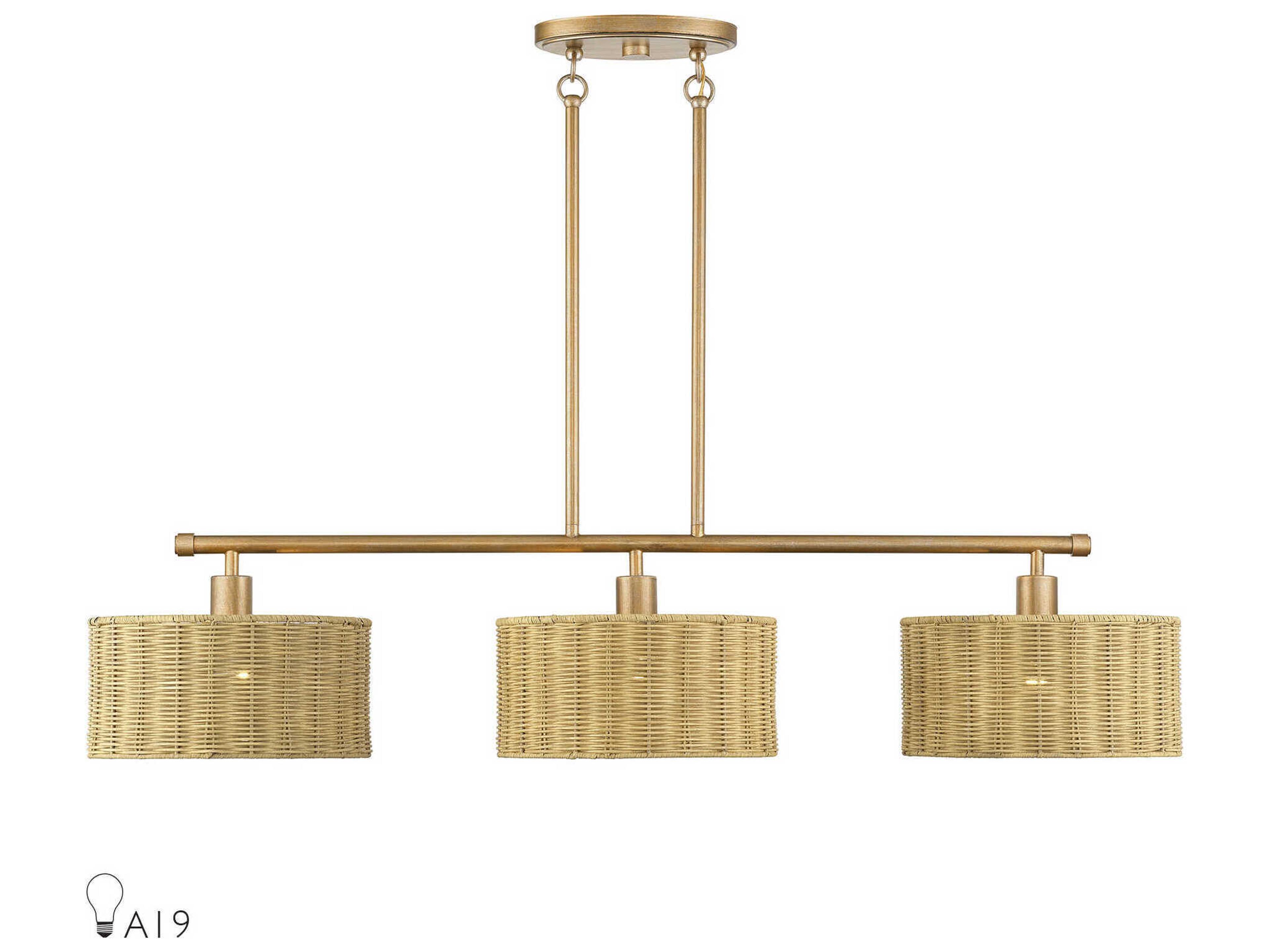 Livex Lighting Weavington 3-Light Antique Gold Leaf Drum Island Pendant