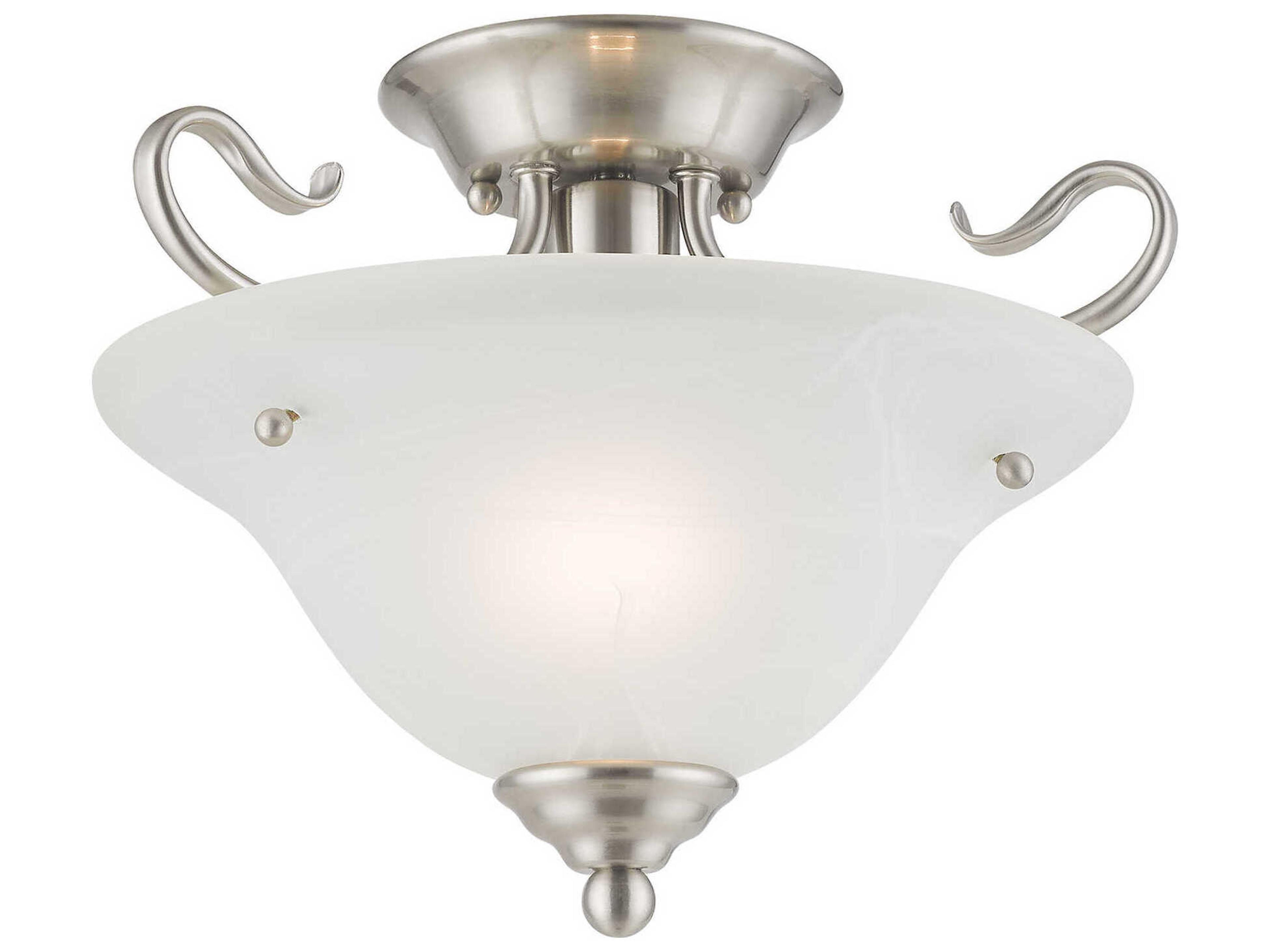 Livex Lighting Coronado 1-Light Brushed Nickel White Glass Bell Semi Flush Mount