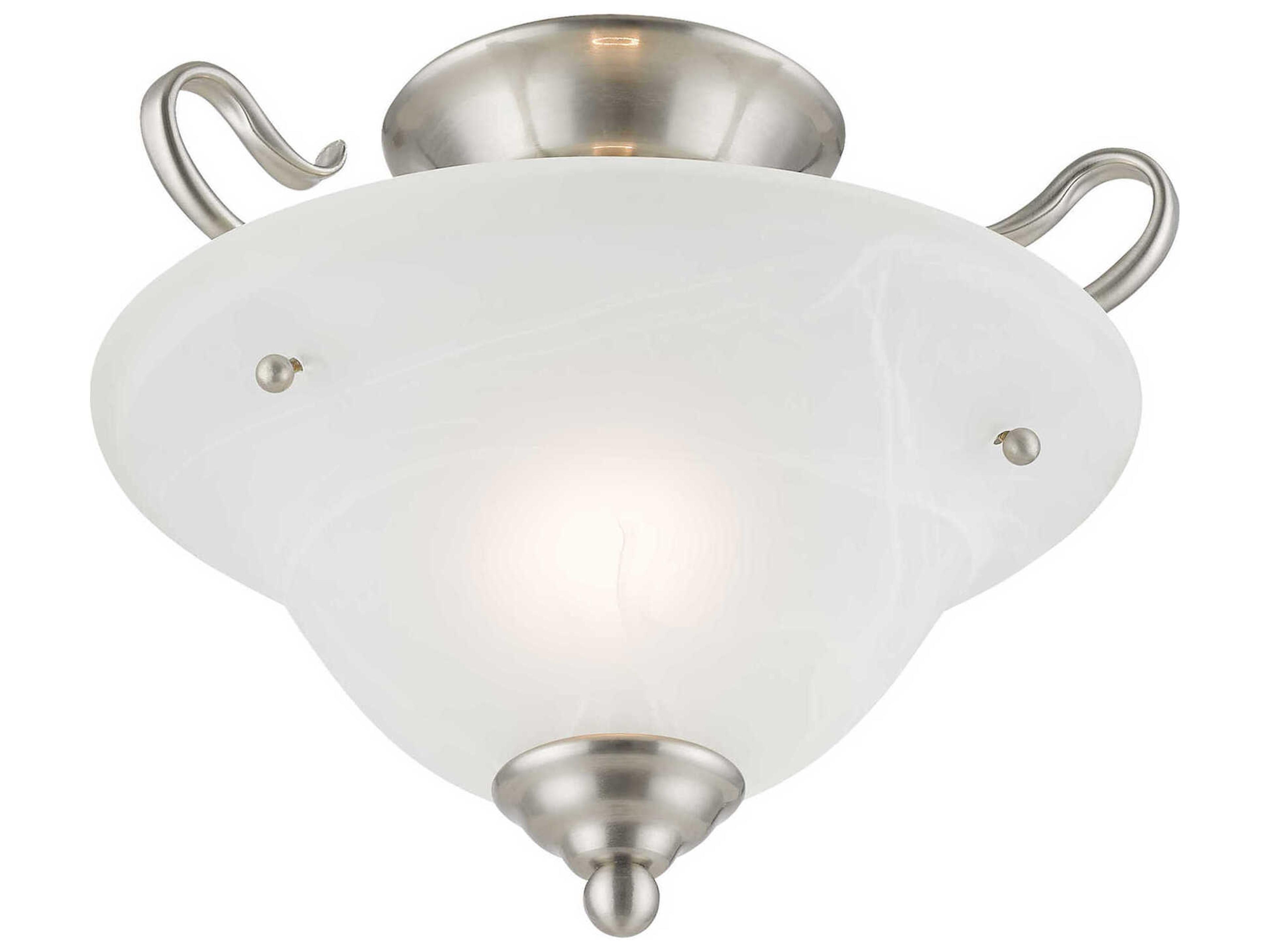 Livex Lighting Coronado 1-Light Brushed Nickel White Glass Bell Semi Flush Mount