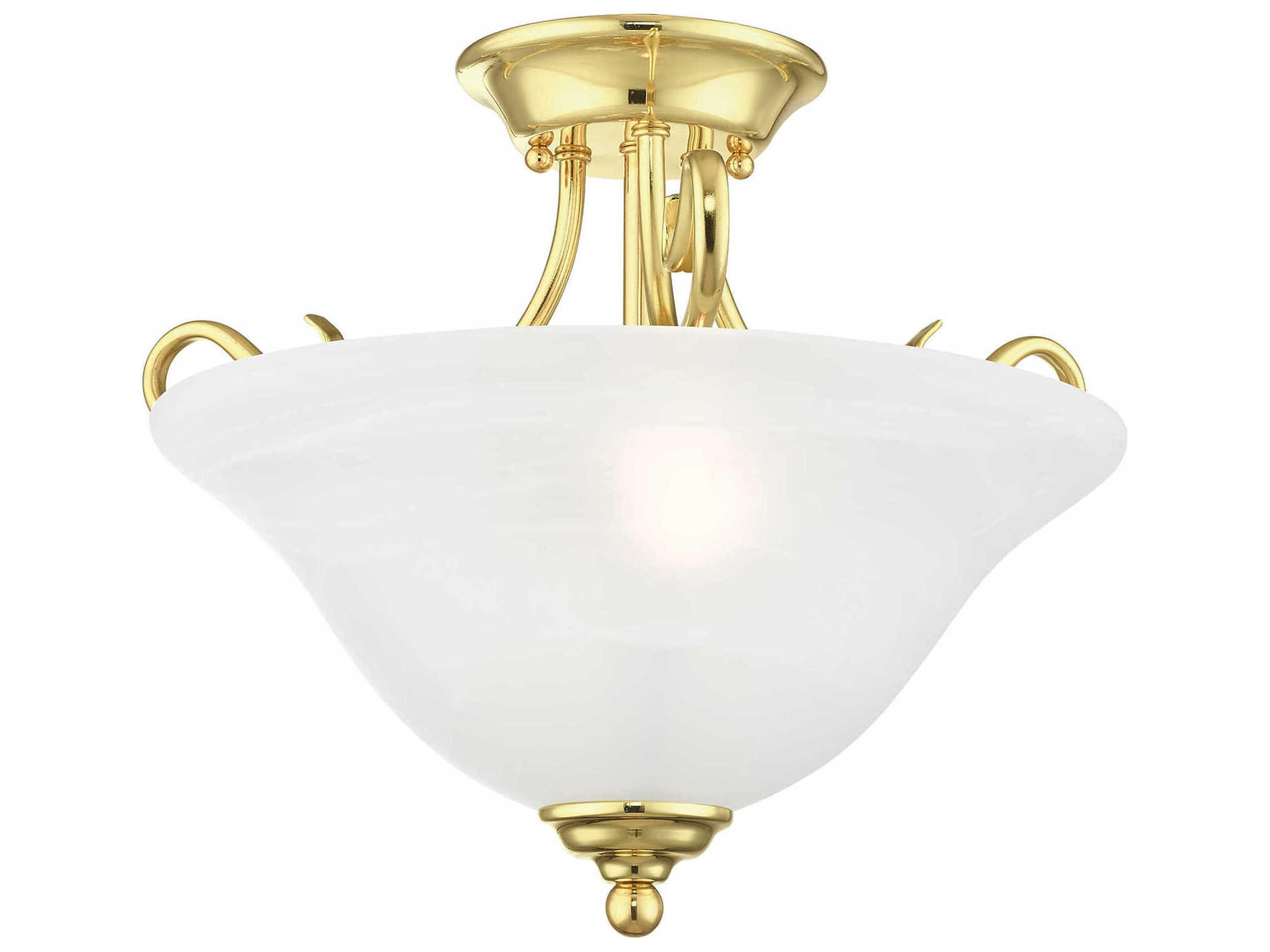 Livex Lighting Coronado 2-Light Polished Brass Glass Bell Semi Flush Mount