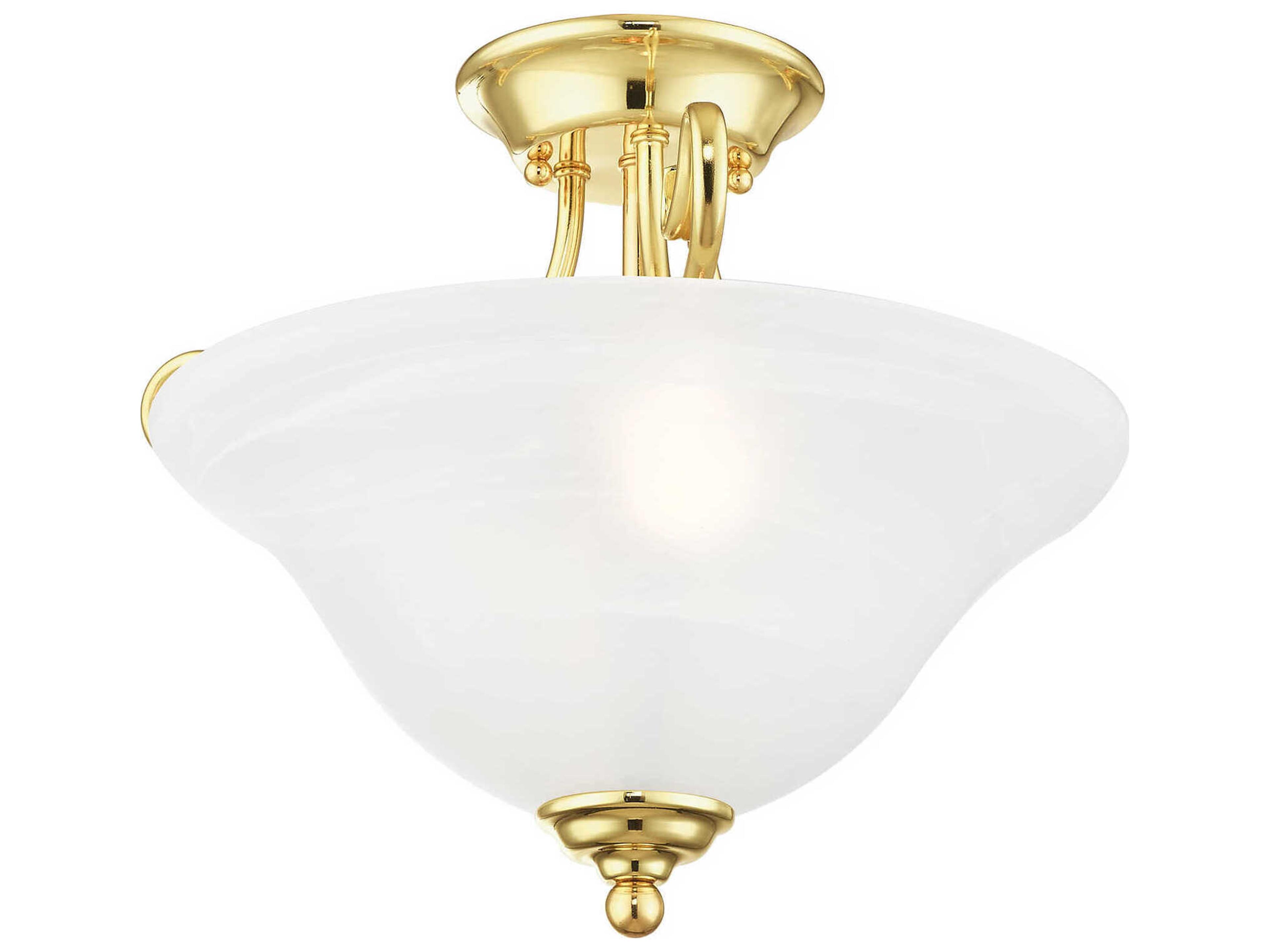 Livex Lighting Coronado 2-Light Polished Brass Glass Bell Semi Flush Mount