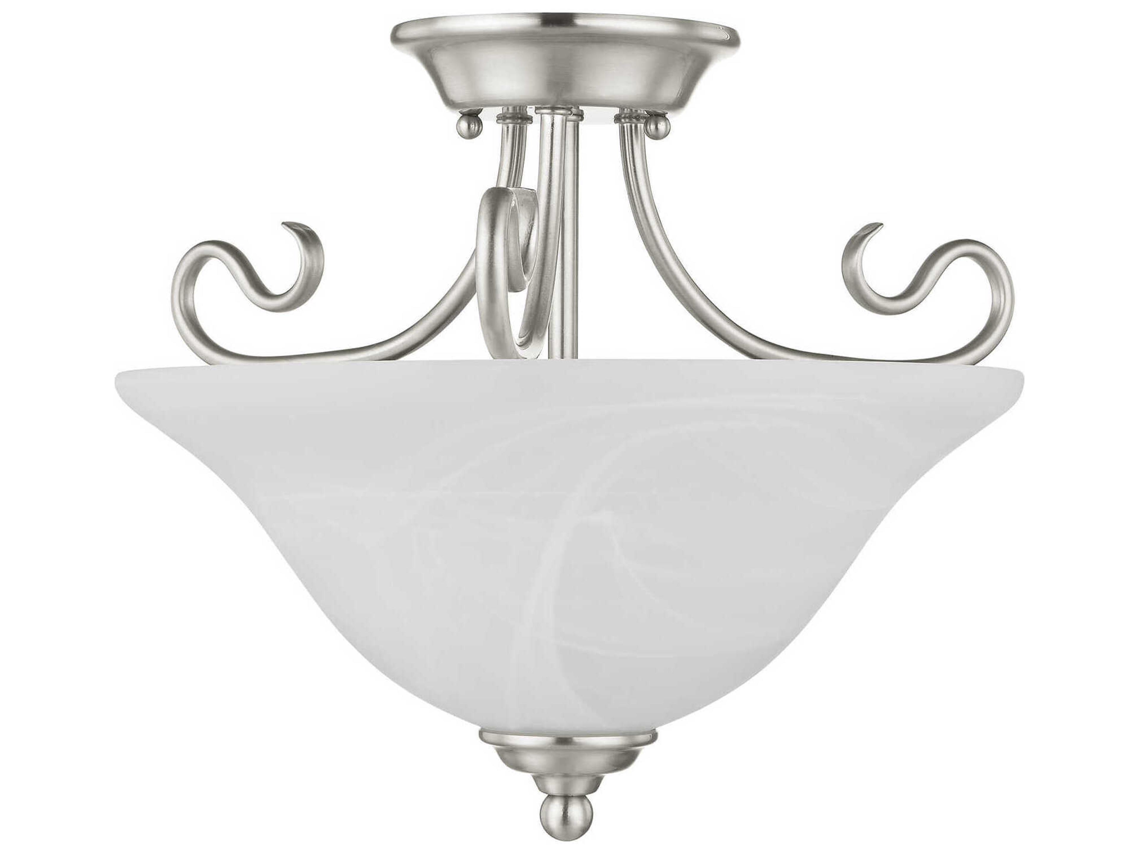 Livex Lighting Coronado 2-Light Brushed Nickel Glass Bell Semi Flush Mount