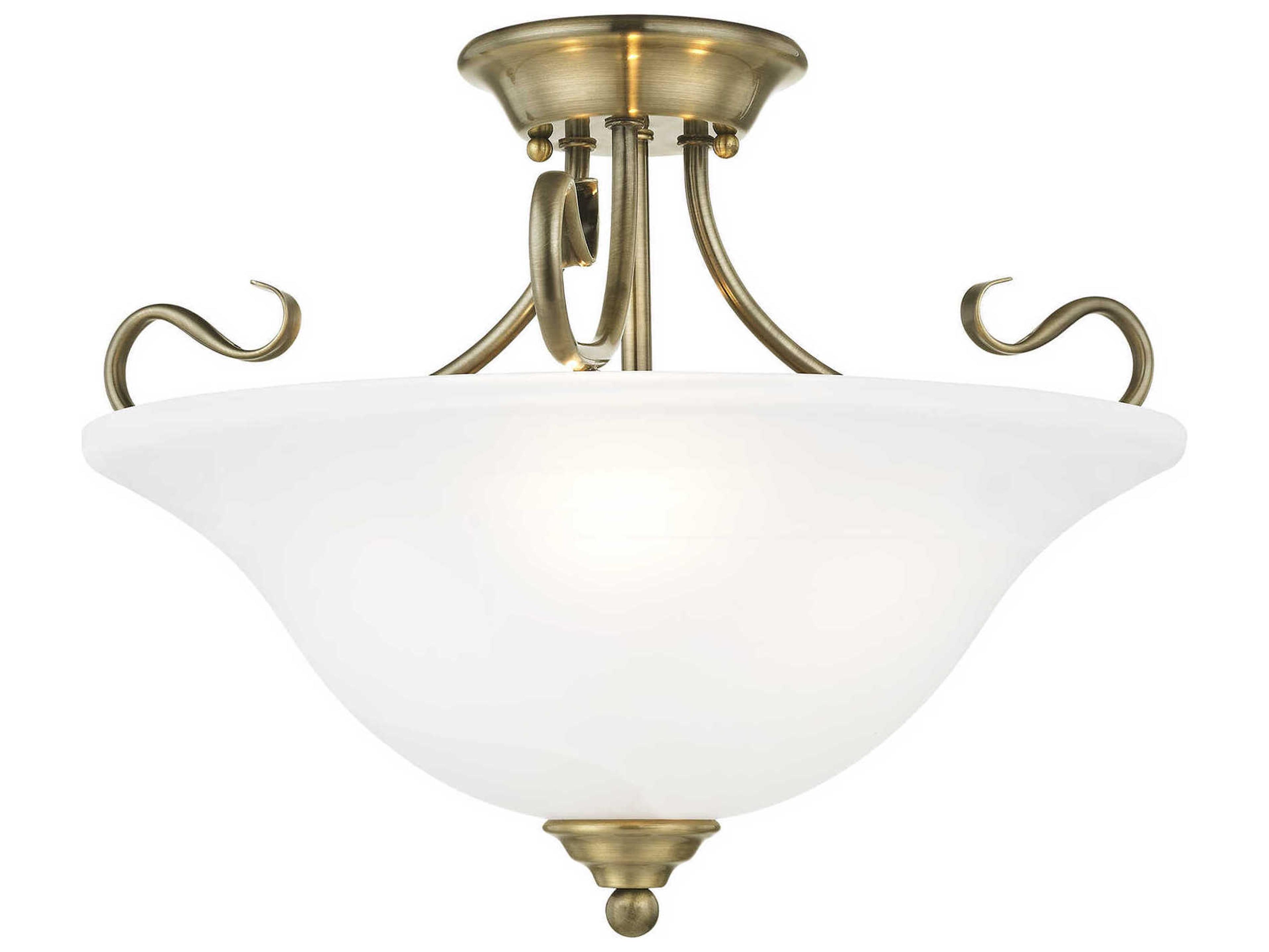 Coronado 3-Light Antique Brass White Glass Bell Semi Flush Mount