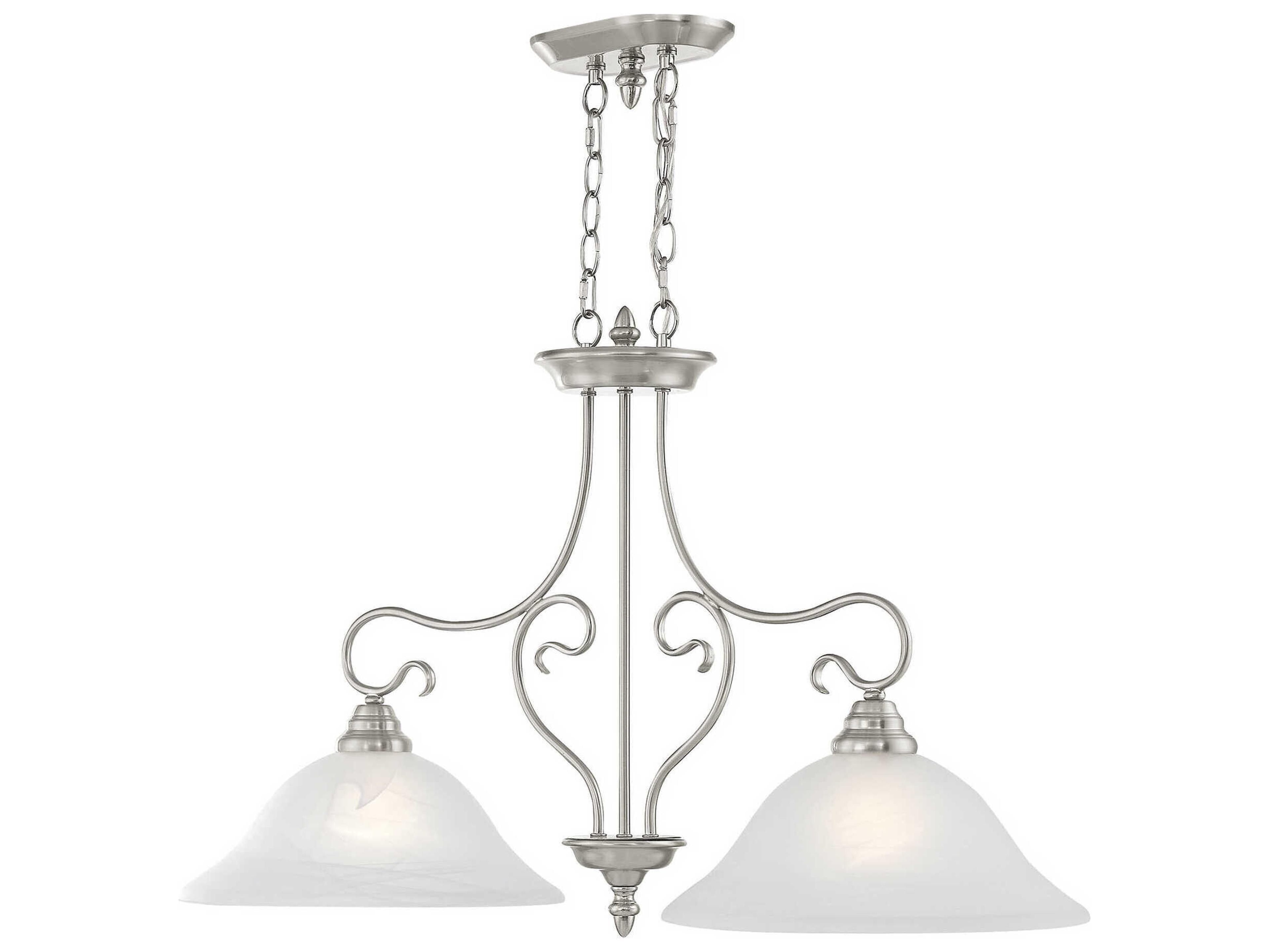 Livex Lighting Coronado 2-Light Brushed Nickel White Glass Bell Island Pendant