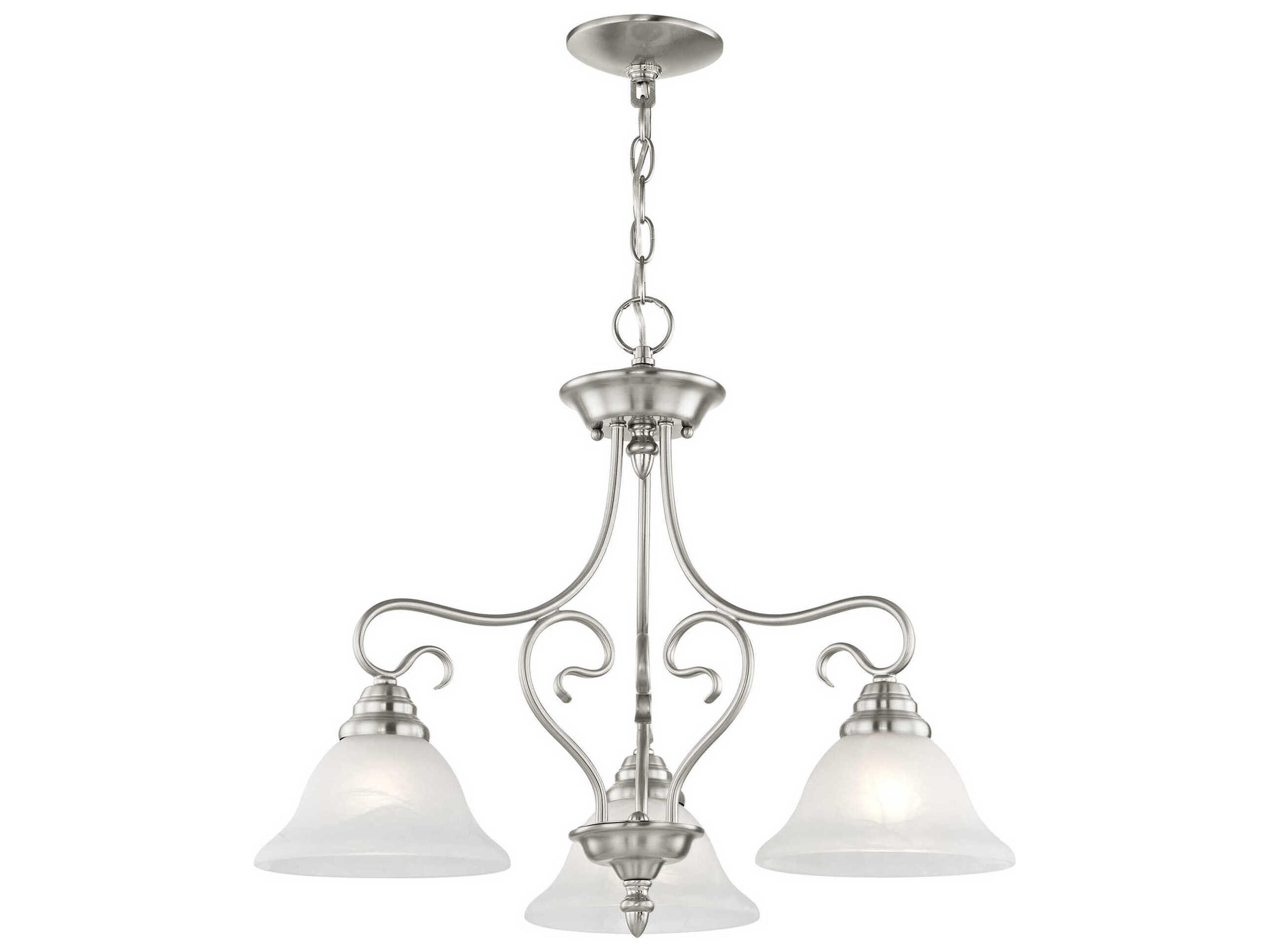 Livex Lighting Coronado 3-Light Brushed Nickel White Glass Bell Chandelier