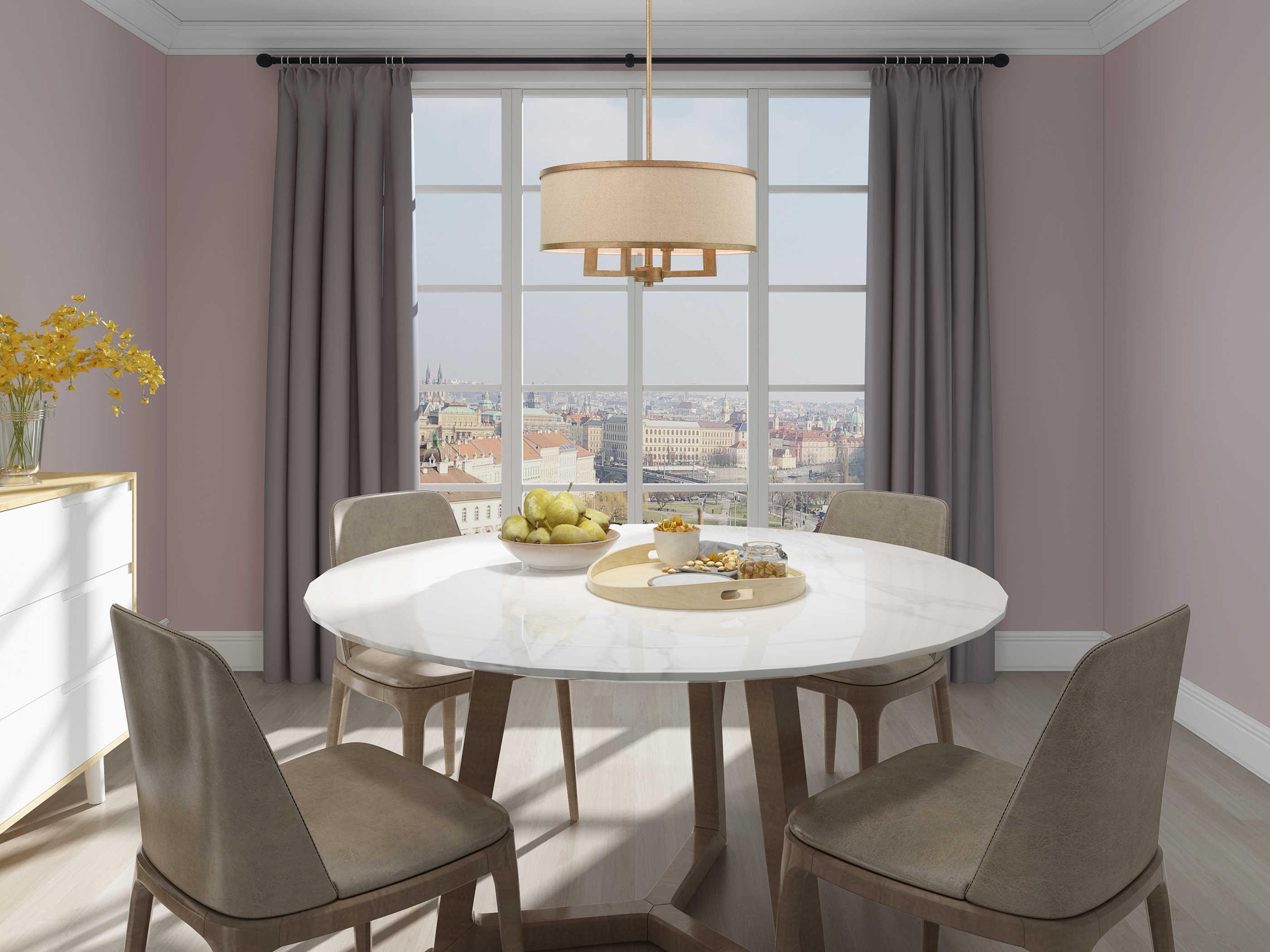 Livex Lighting Park Ridge 4-Light Hand Painted Antique Gold Leaf Candelabra Drum Round Chandelier