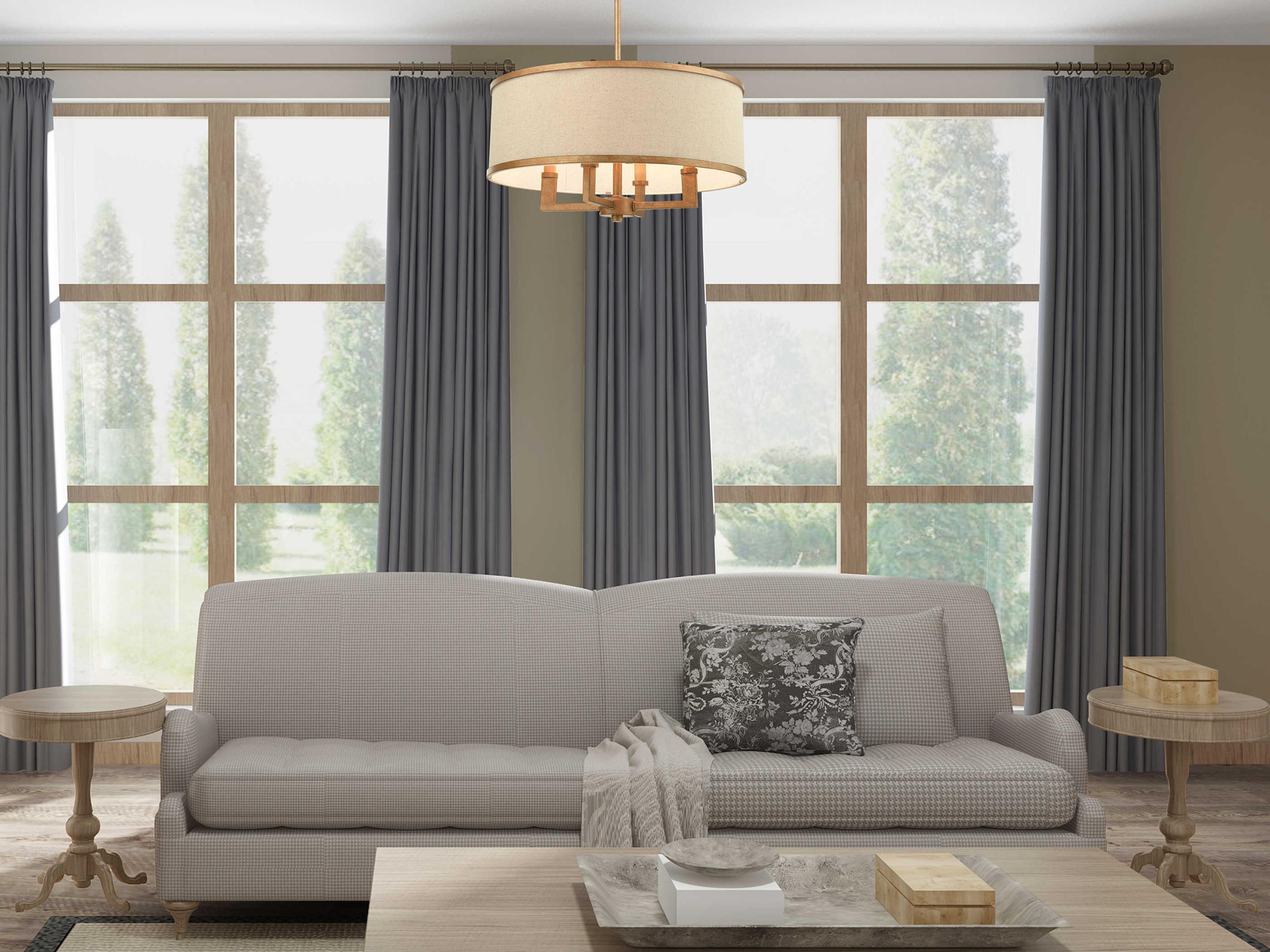 Livex Lighting Park Ridge 4-Light Hand Painted Antique Gold Leaf Candelabra Drum Round Chandelier