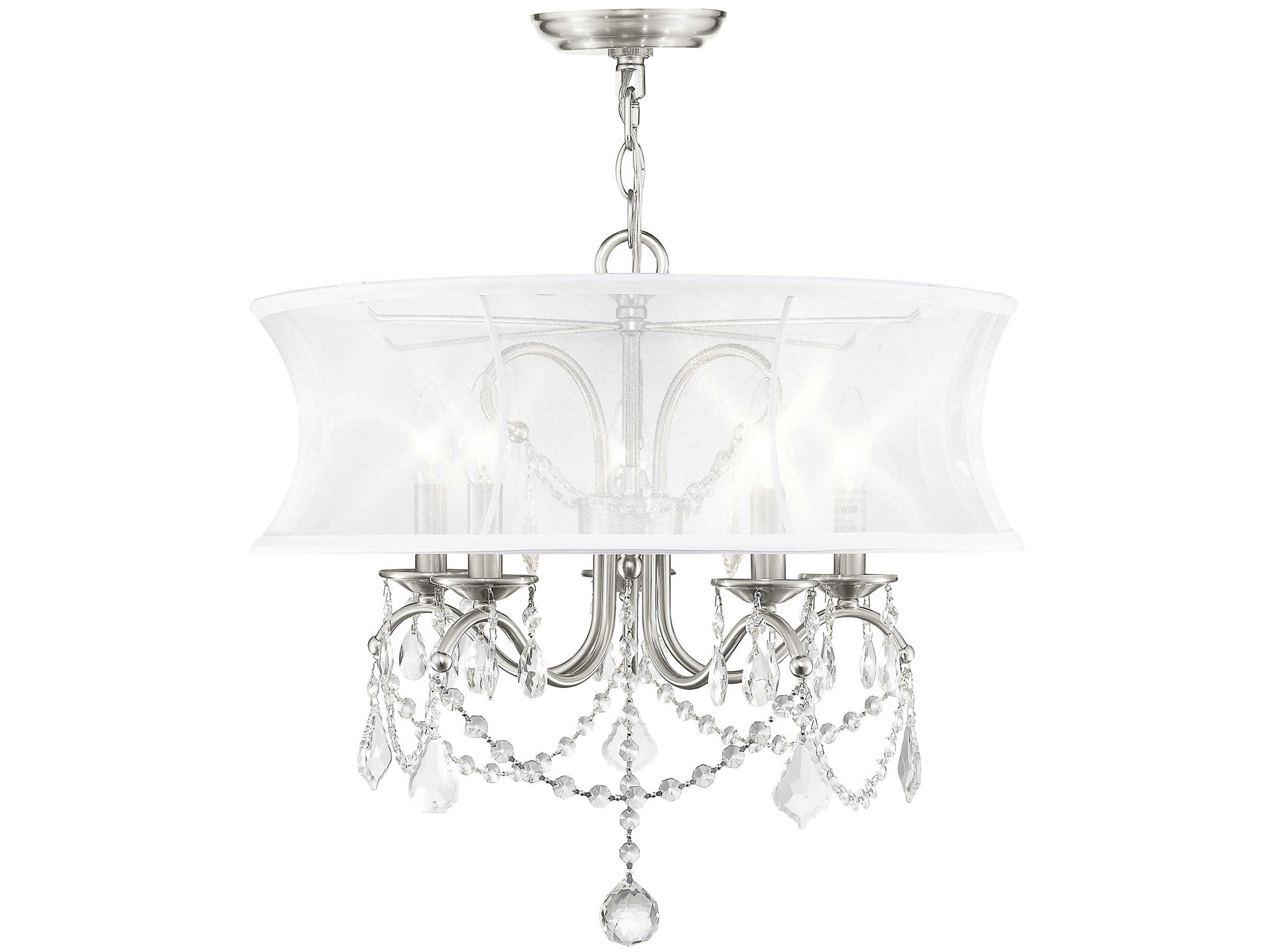 Newcastle 5-Light Brushed Nickel Crystal Cylinder Round Chandelier