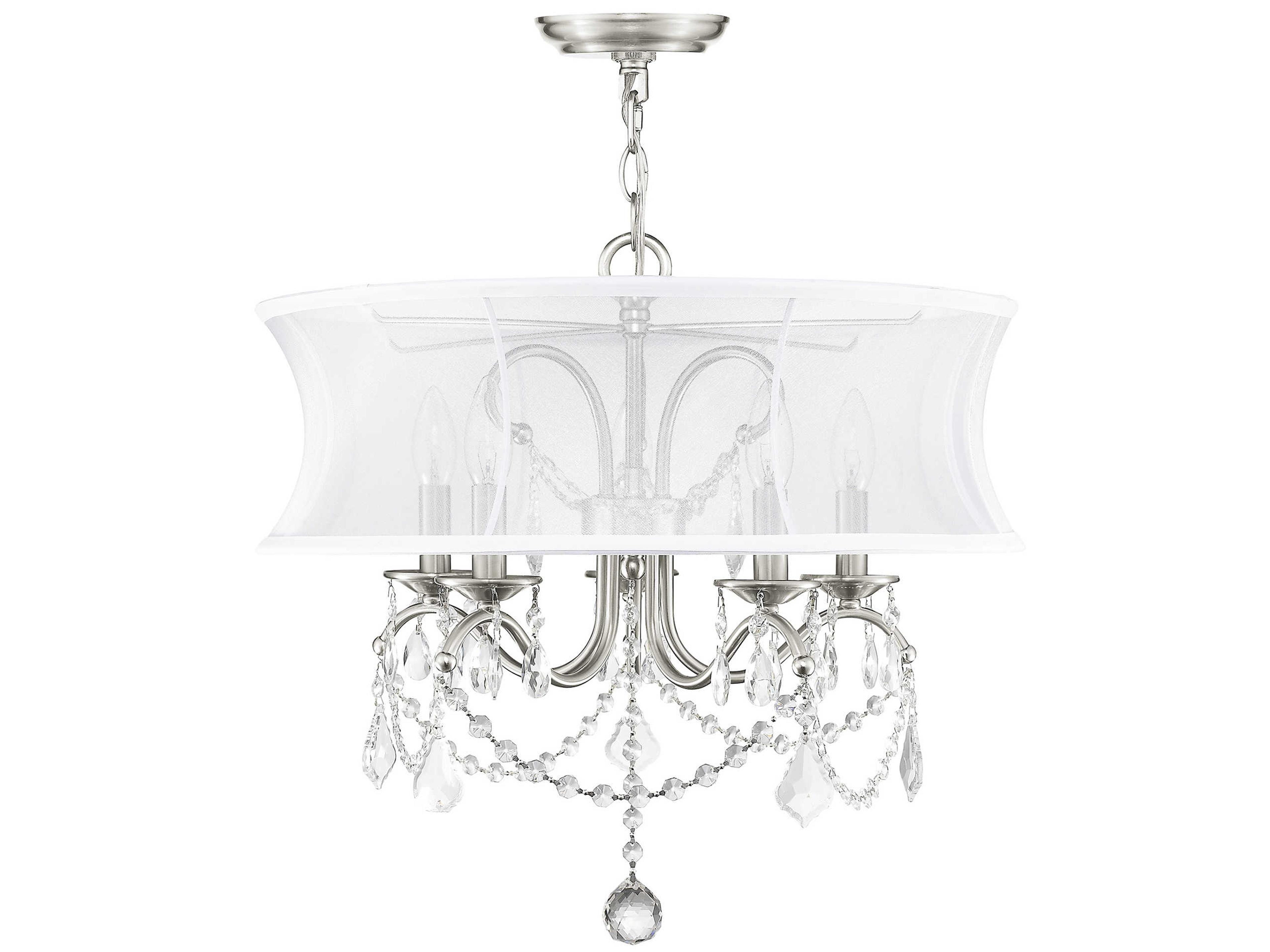 Livex Lighting Newcastle 5-Light Brushed Nickel Crystal Cylinder Round Chandelier