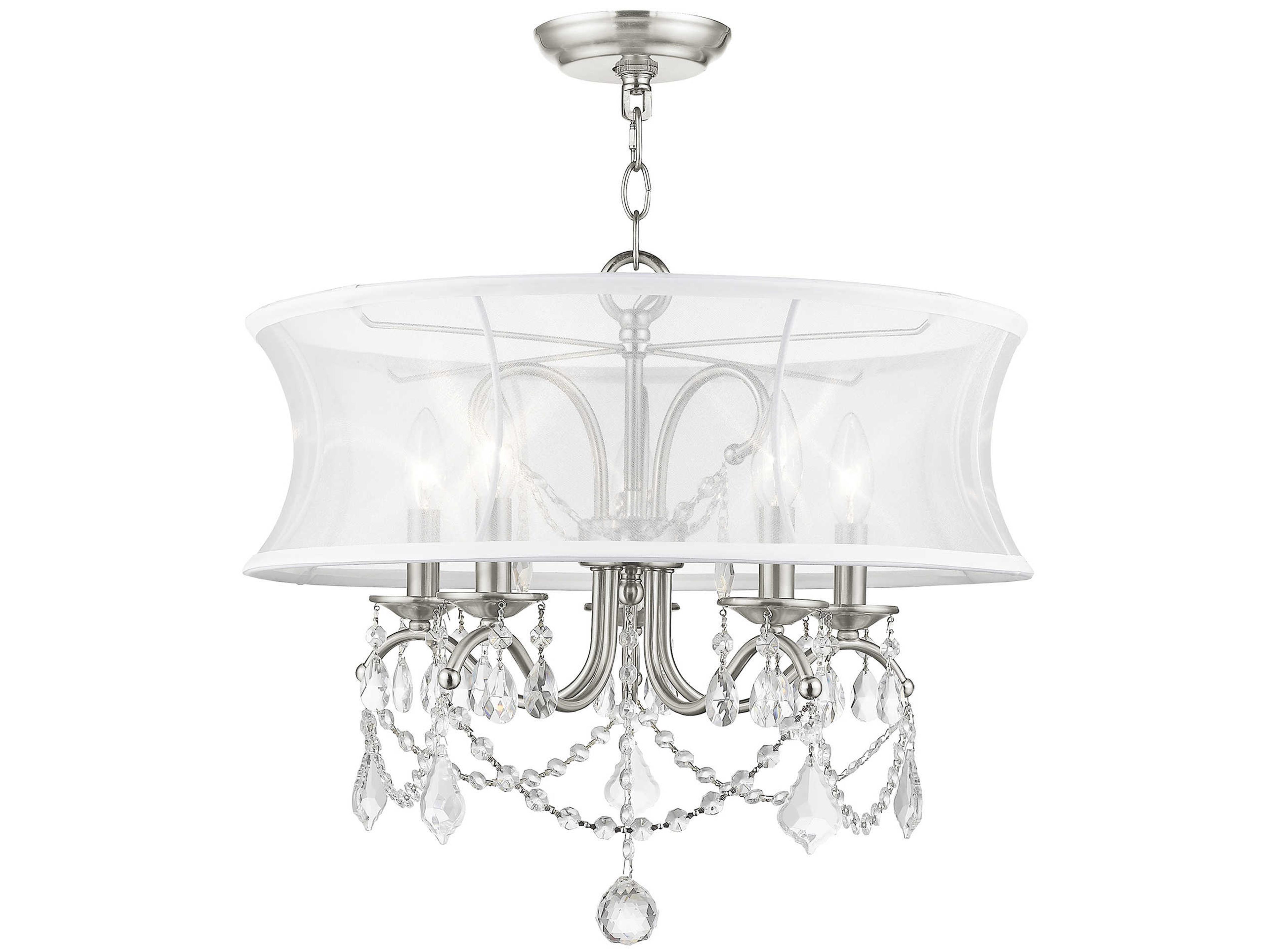 Livex Lighting Newcastle 5-Light Brushed Nickel Crystal Cylinder Round Chandelier