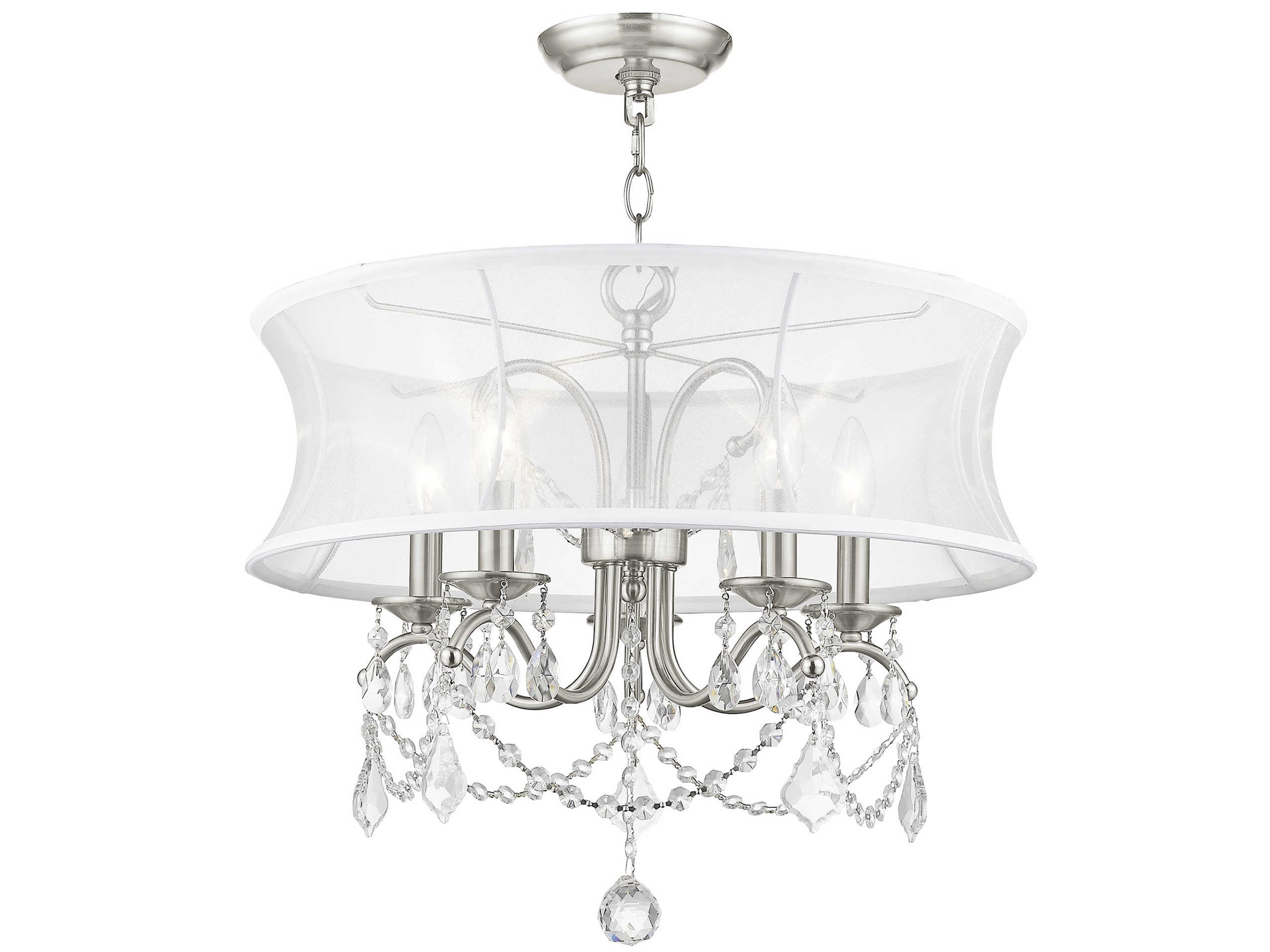 Livex Lighting Newcastle 5-Light Brushed Nickel Crystal Cylinder Round Chandelier