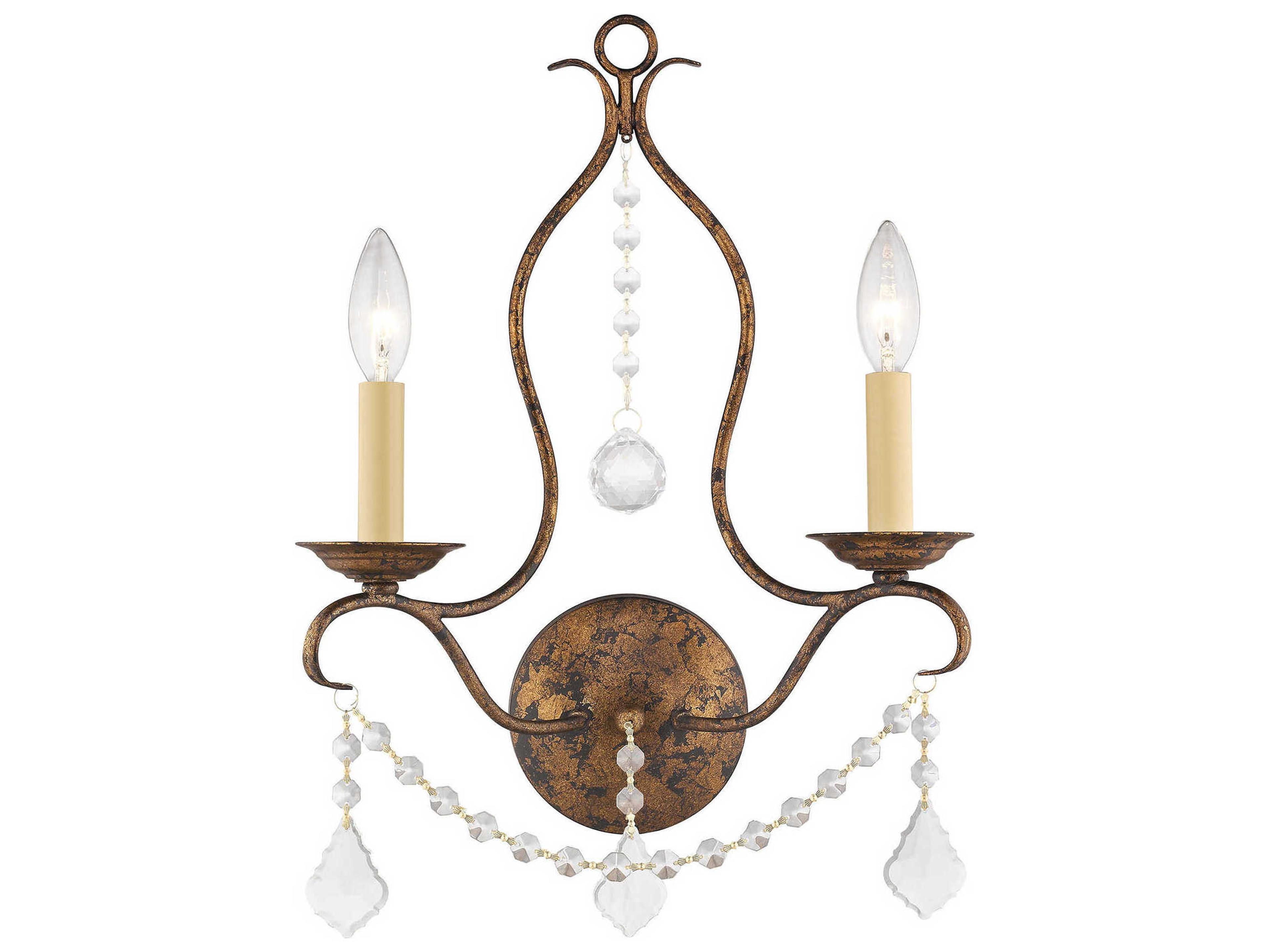 Chesterfield 2-Light Hand Applied Venetian Golden Bronze Crystal Wall Sconce