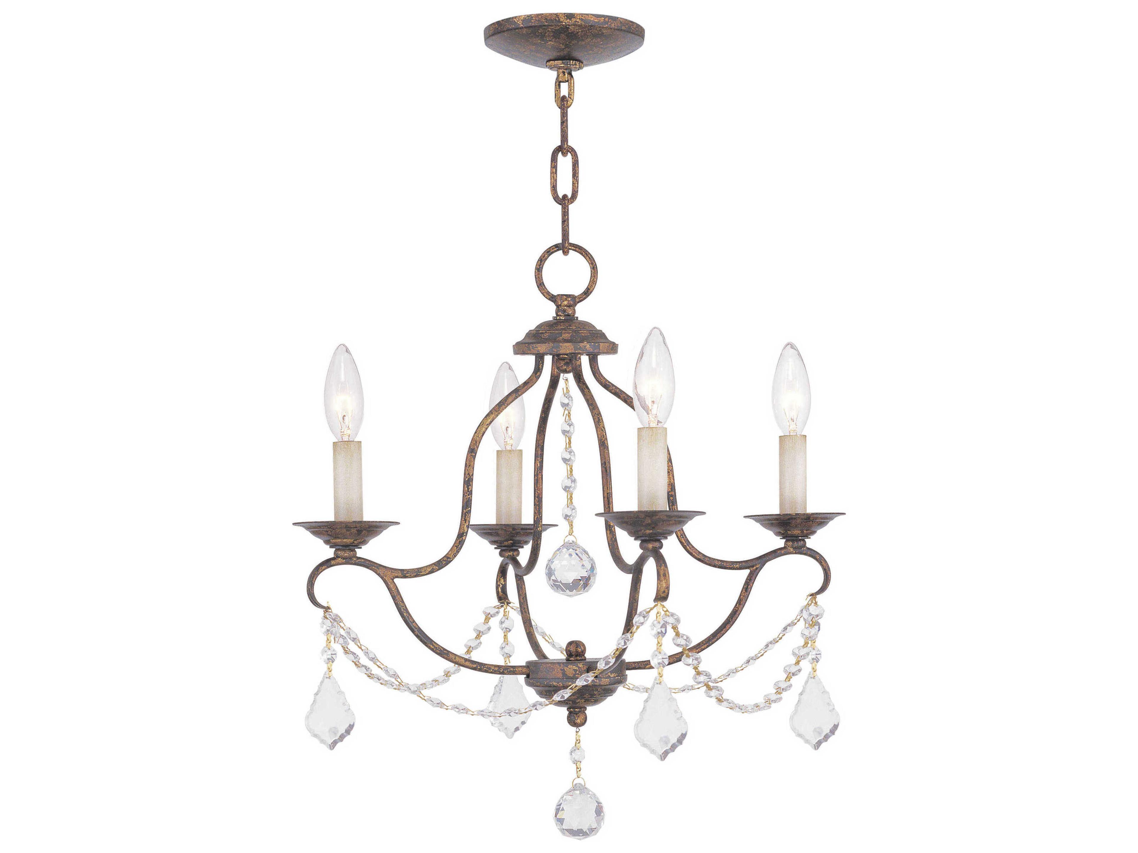 Chesterfield 4-Light Hand Applied Venetian Golden Bronze Crystal Candelabra Chandelier