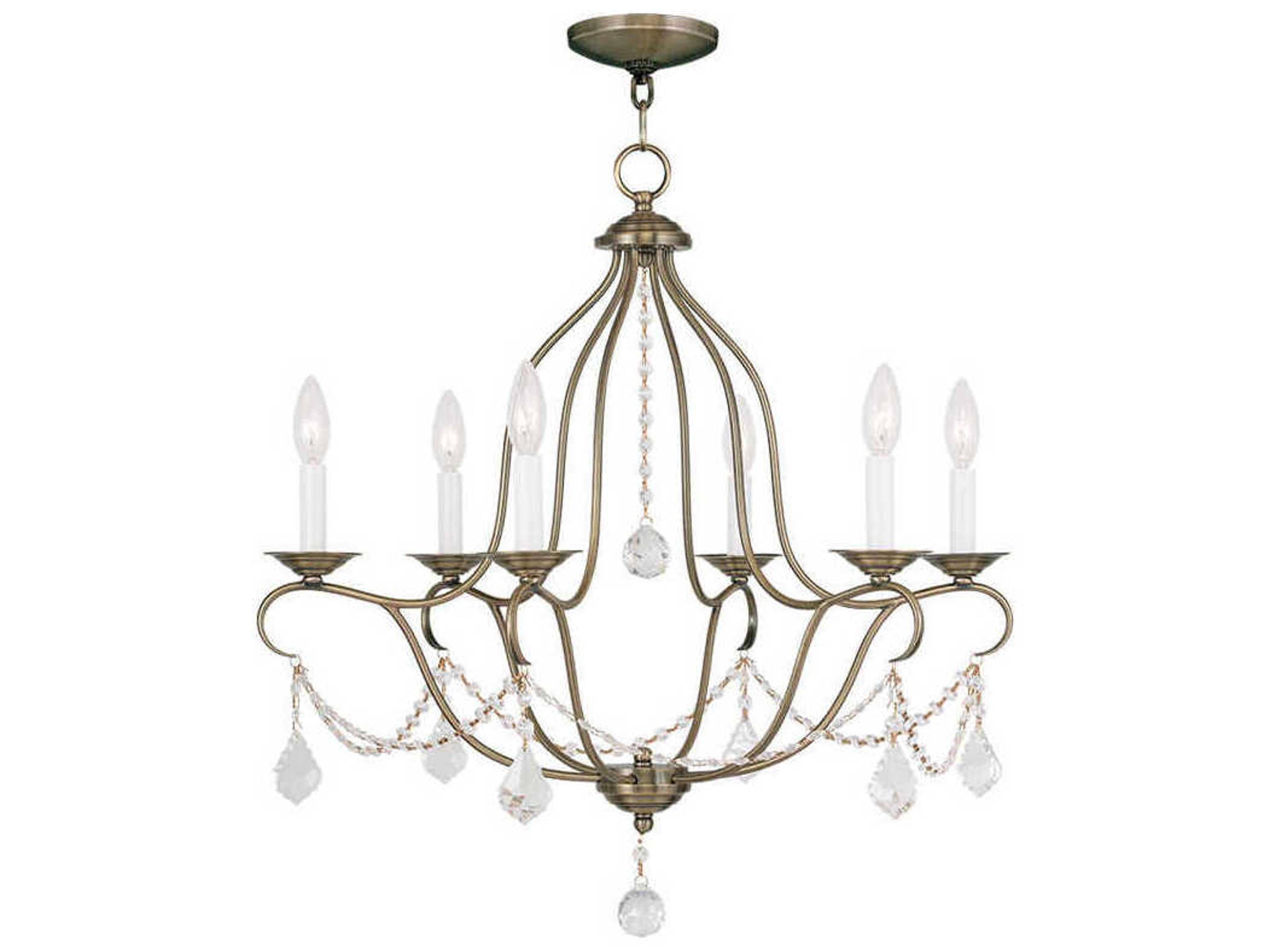 Chesterfield 6-Light Antique Brass Crystal Candelabra Chandelier