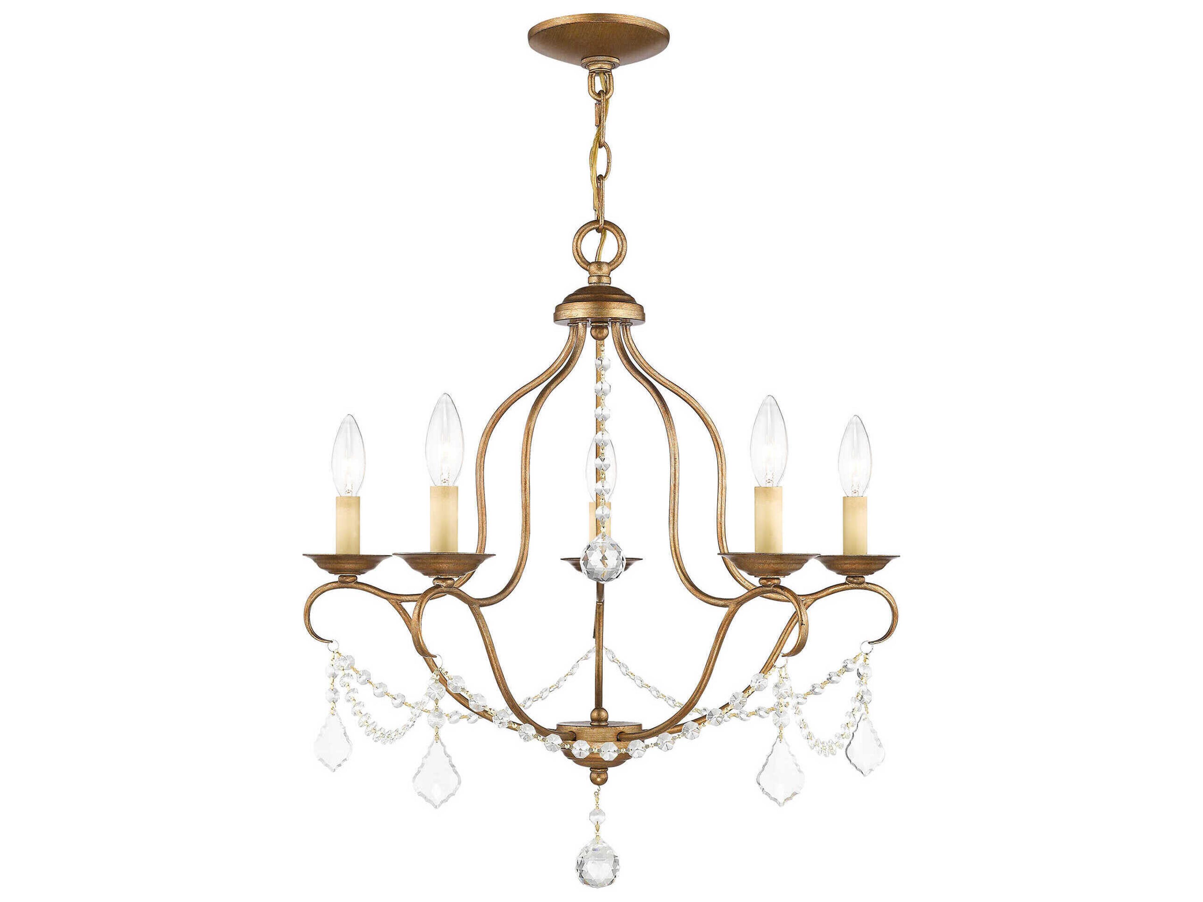 Chesterfield 5-Light Antique Gold Leaf Crystal Chandelier