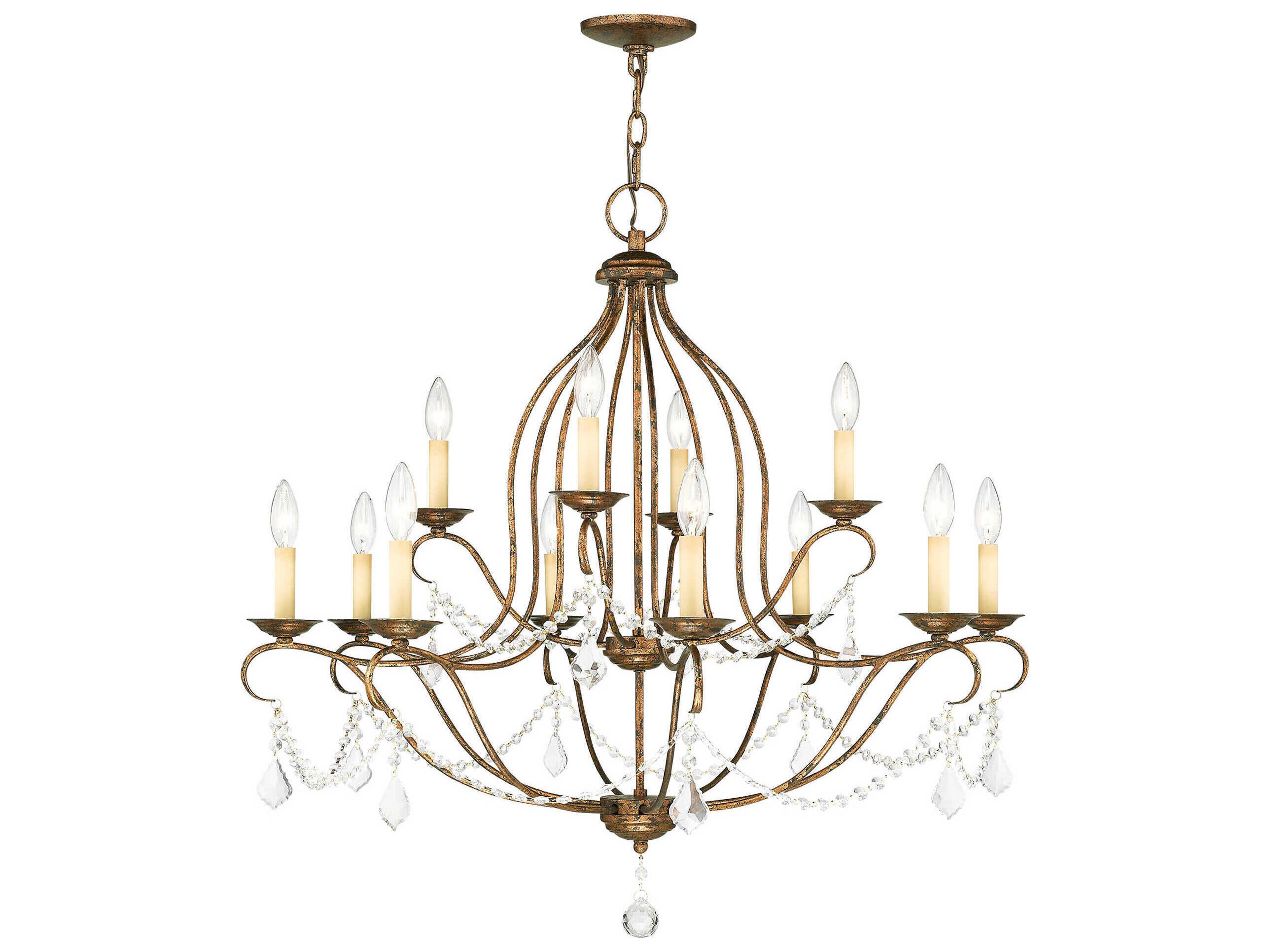 Chesterfield 12-Light Hand Applied Venetian Golden Bronze Crystal Candelabra Tiered Chandelier