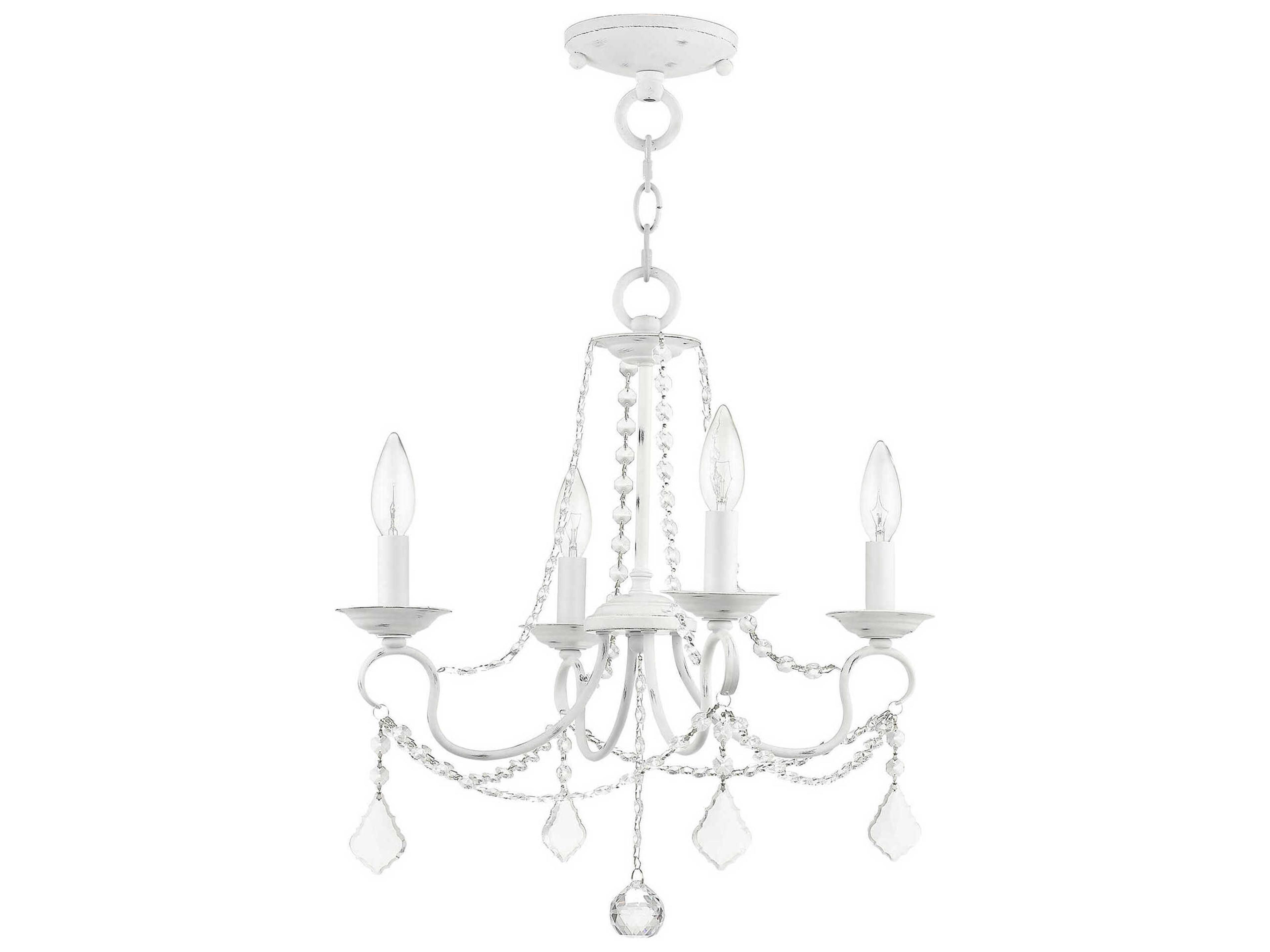 Livex Lighting Pennington 4-Light Antique White Crystal Candelabra Chandelier