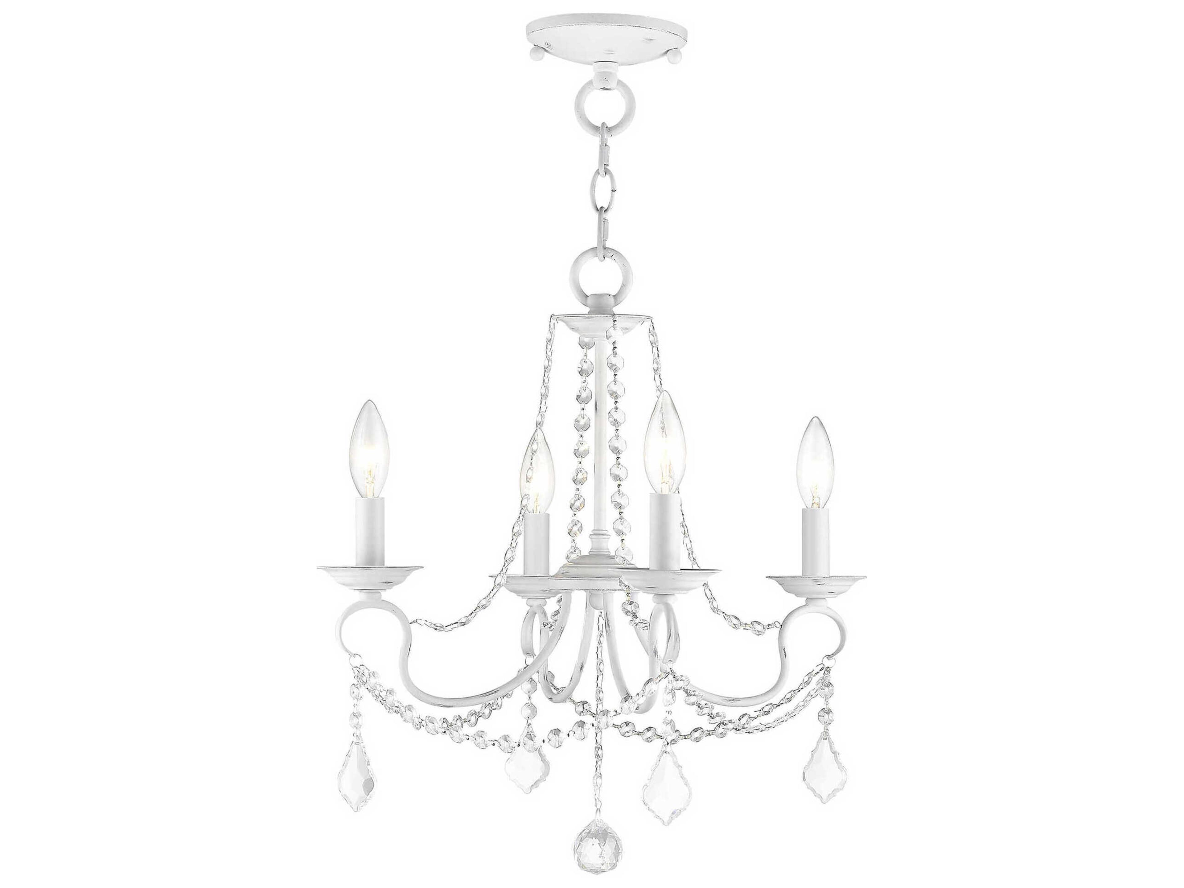 Livex Lighting Pennington 4-Light Antique White Crystal Candelabra Chandelier