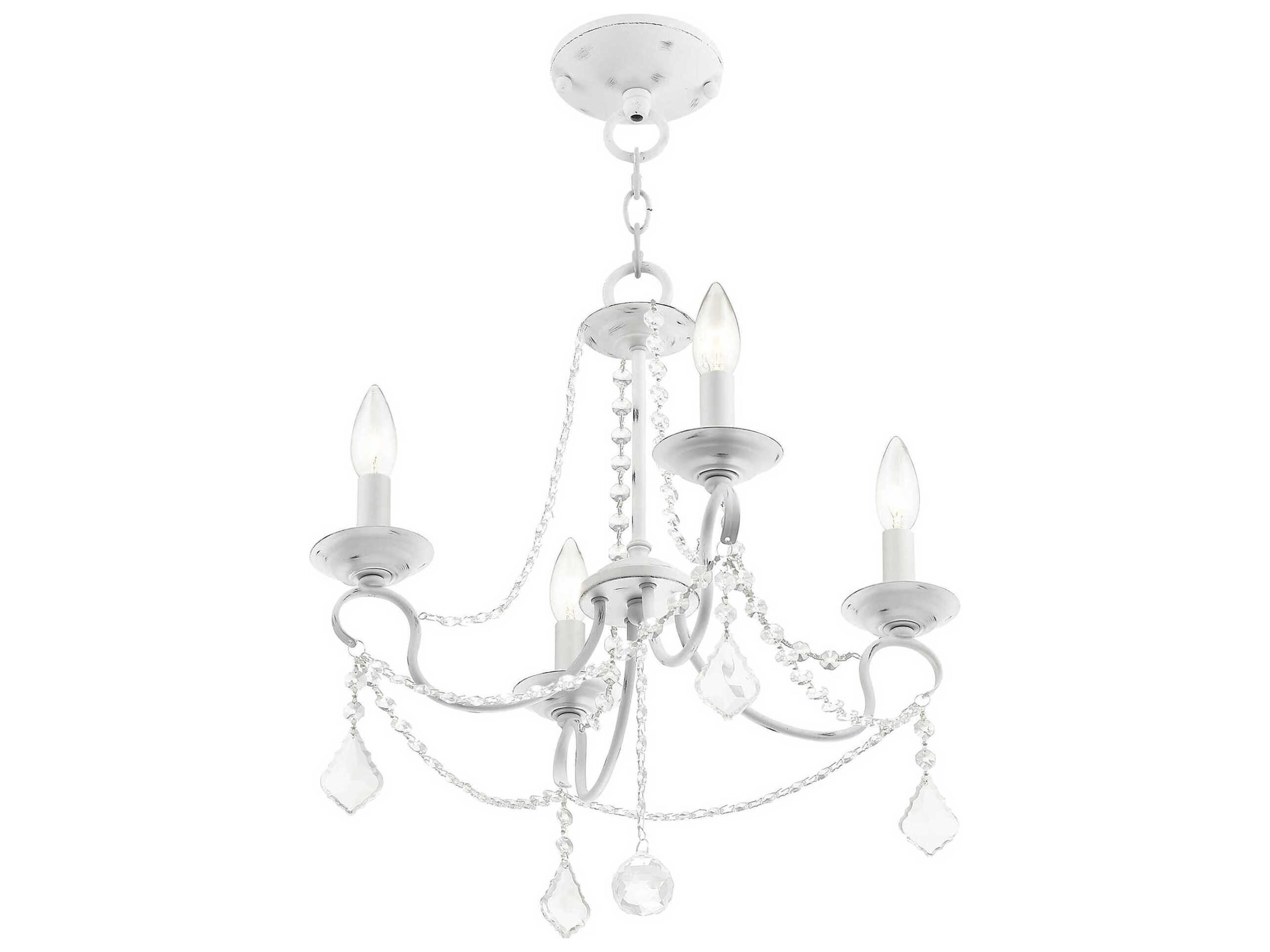 Livex Lighting Pennington 4-Light Antique White Crystal Candelabra Chandelier