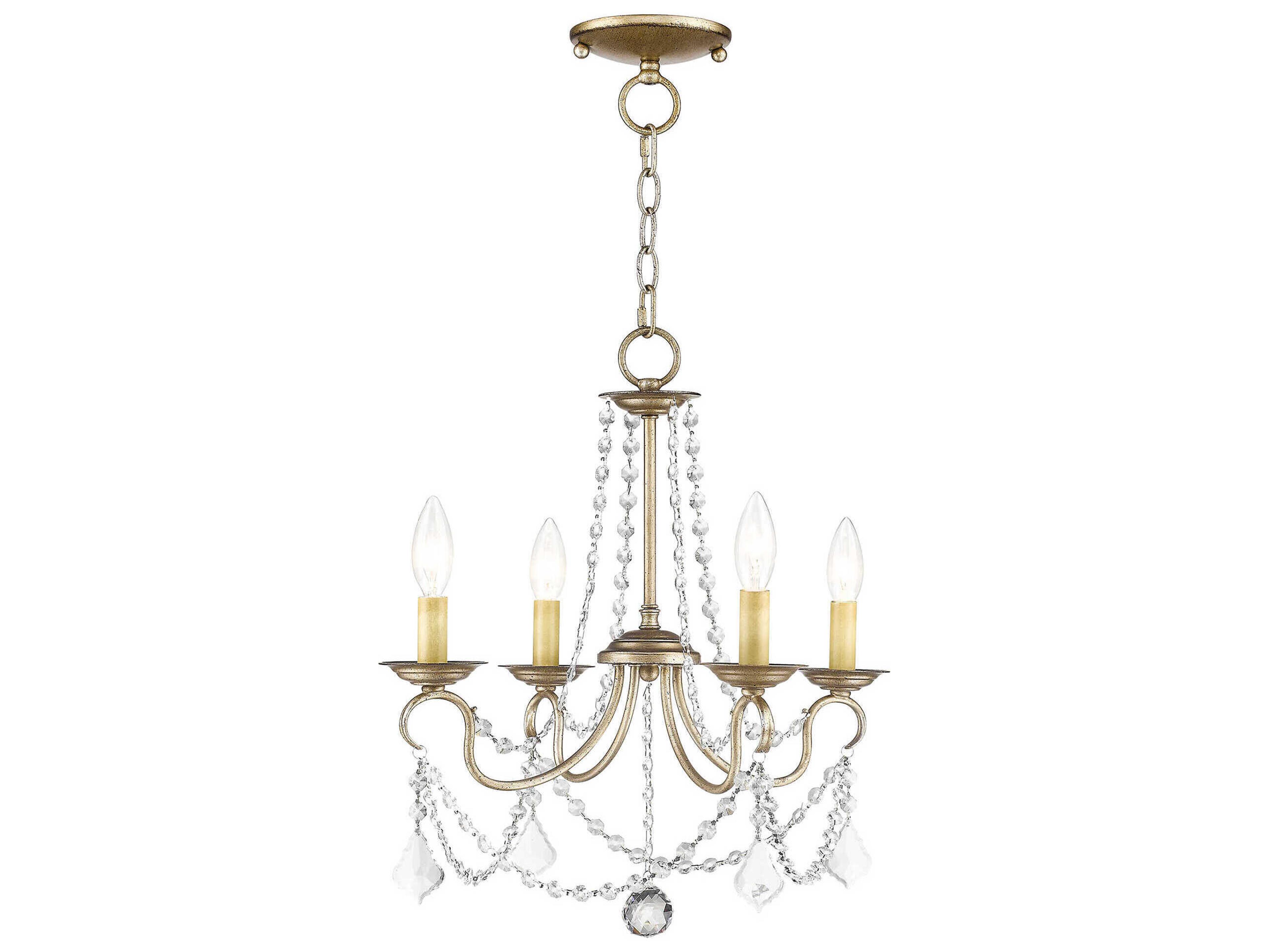 Pennington 4-Light Hand Painted Antique Silver Leaf Crystal Candelabra Chandelier