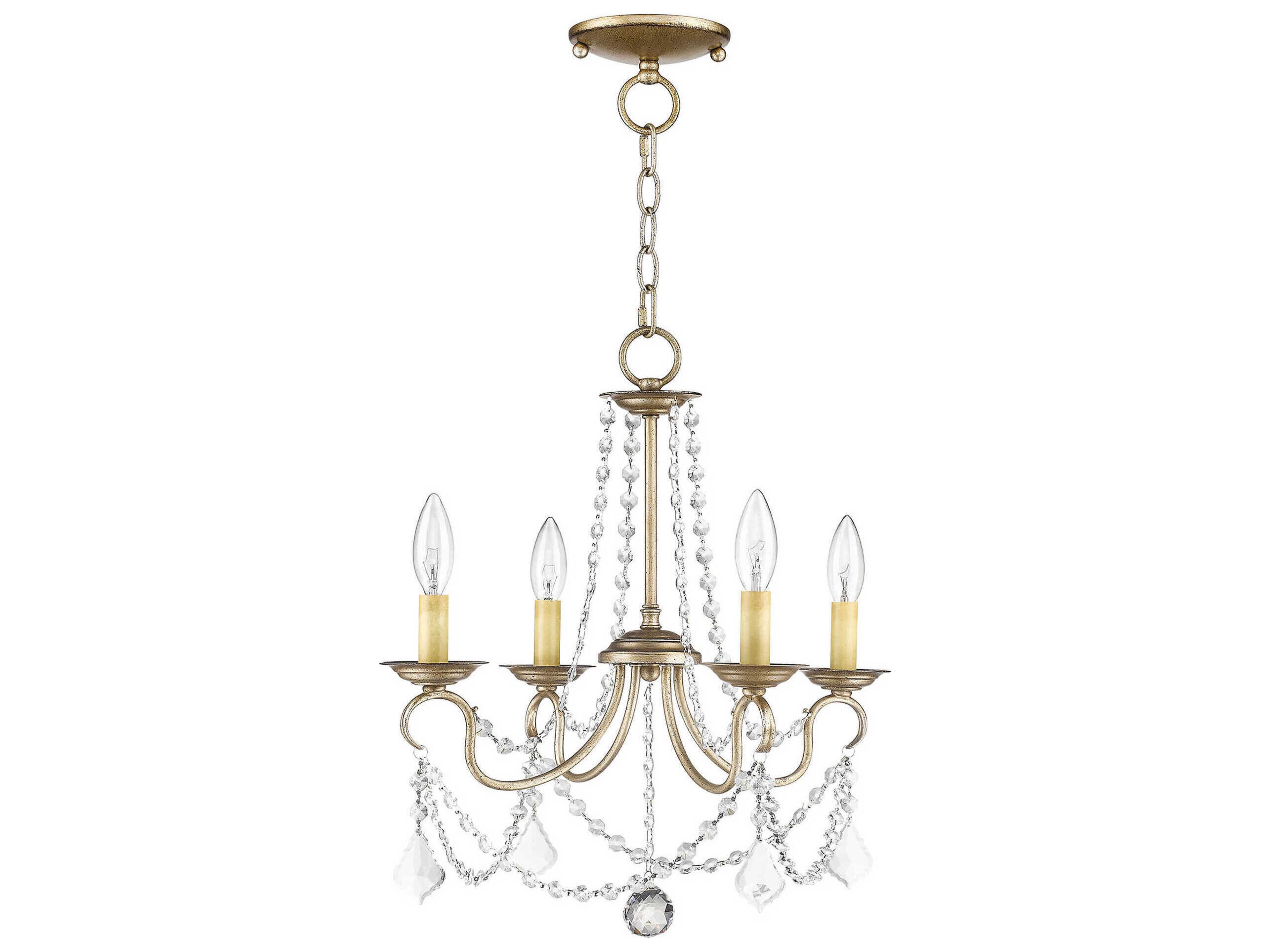 Livex Lighting Pennington 4-Light Hand Painted Antique Silver Leaf Crystal Candelabra Chandelier
