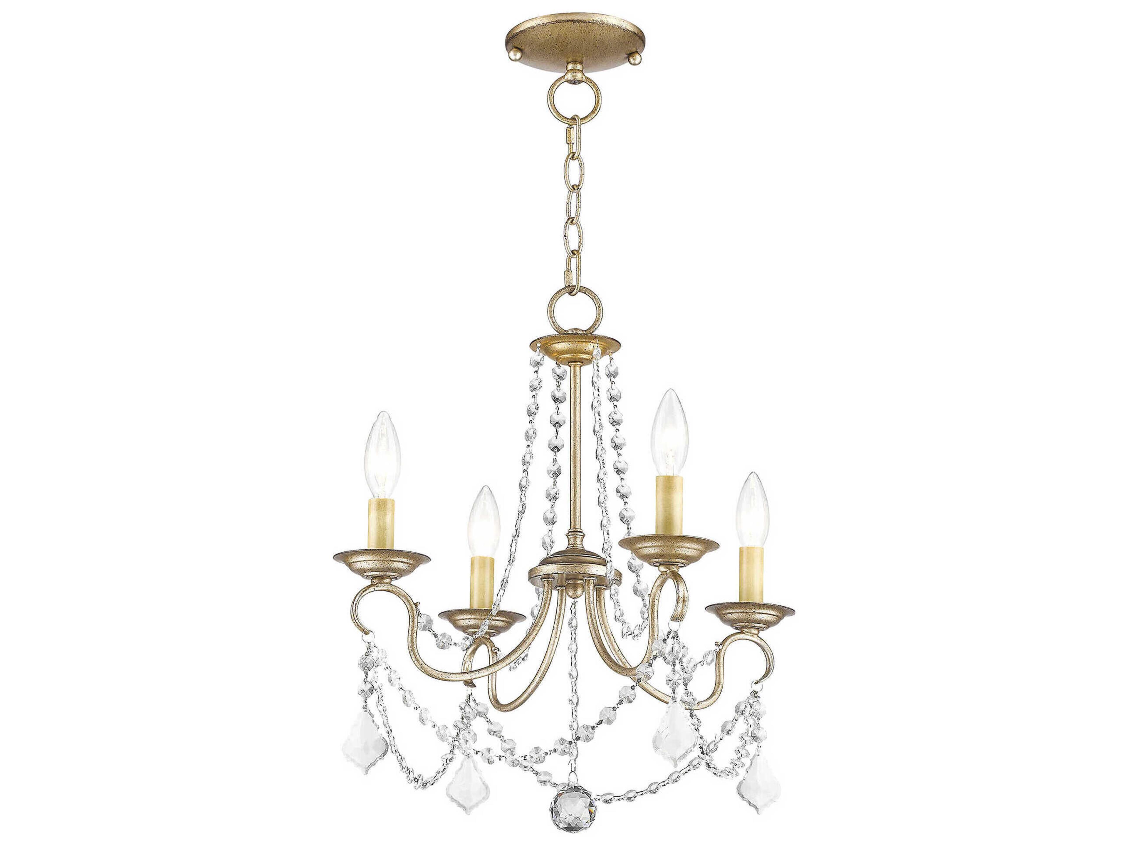 Livex Lighting Pennington 4-Light Hand Painted Antique Silver Leaf Crystal Candelabra Chandelier