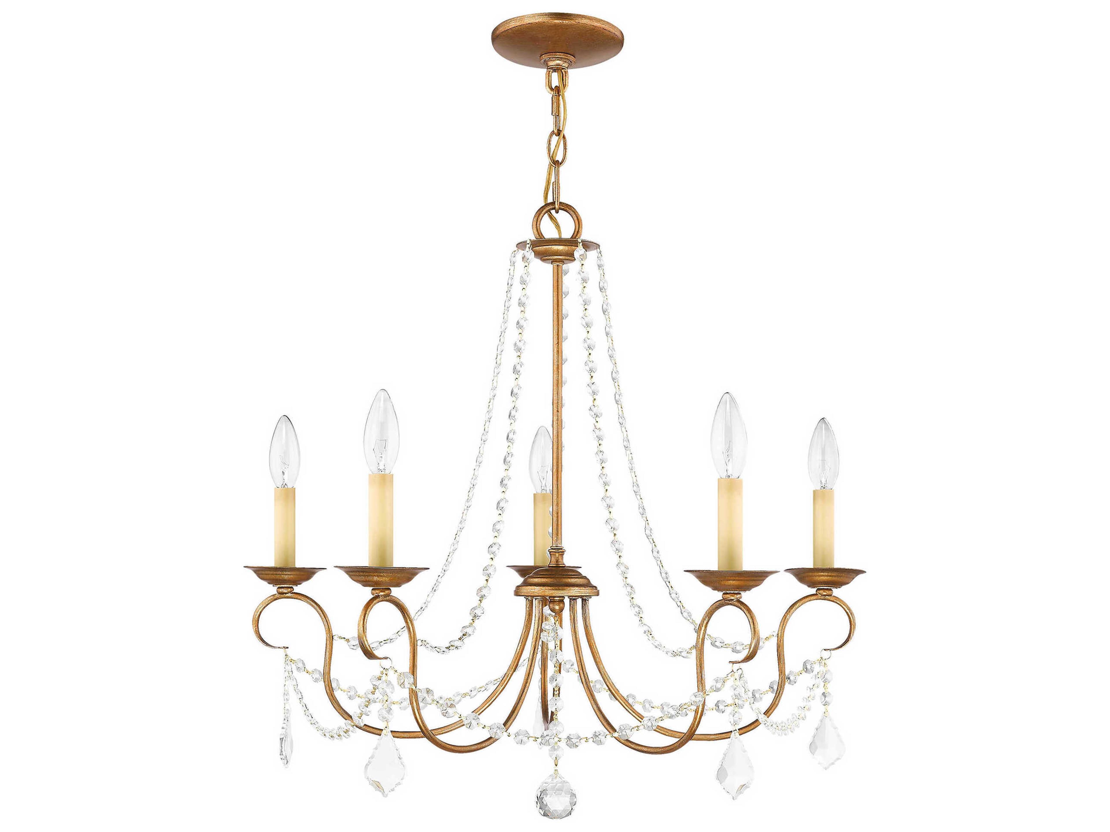Livex Lighting Pennington 5-Light Antique Gold Leaf Crystal Candelabra Chandelier