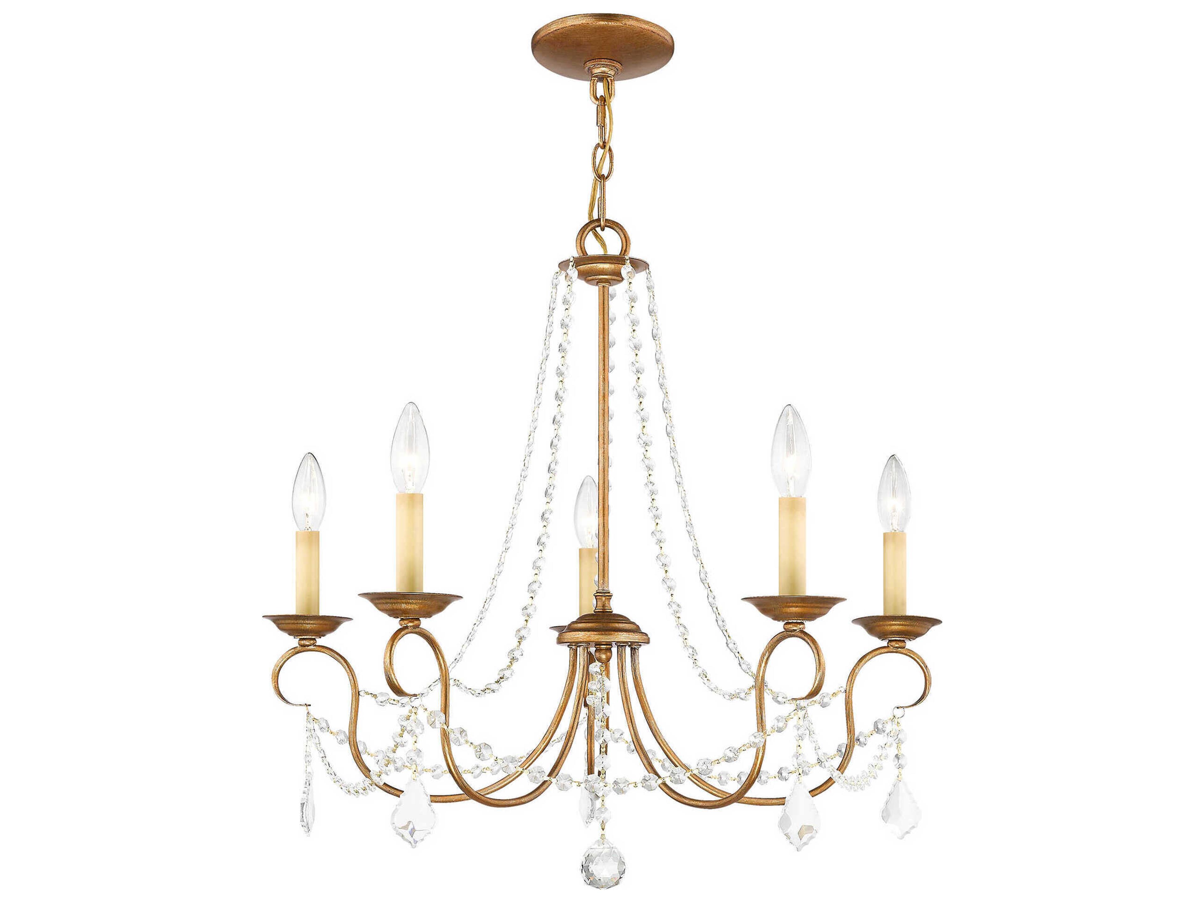 Livex Lighting Pennington 5-Light Antique Gold Leaf Crystal Candelabra Chandelier
