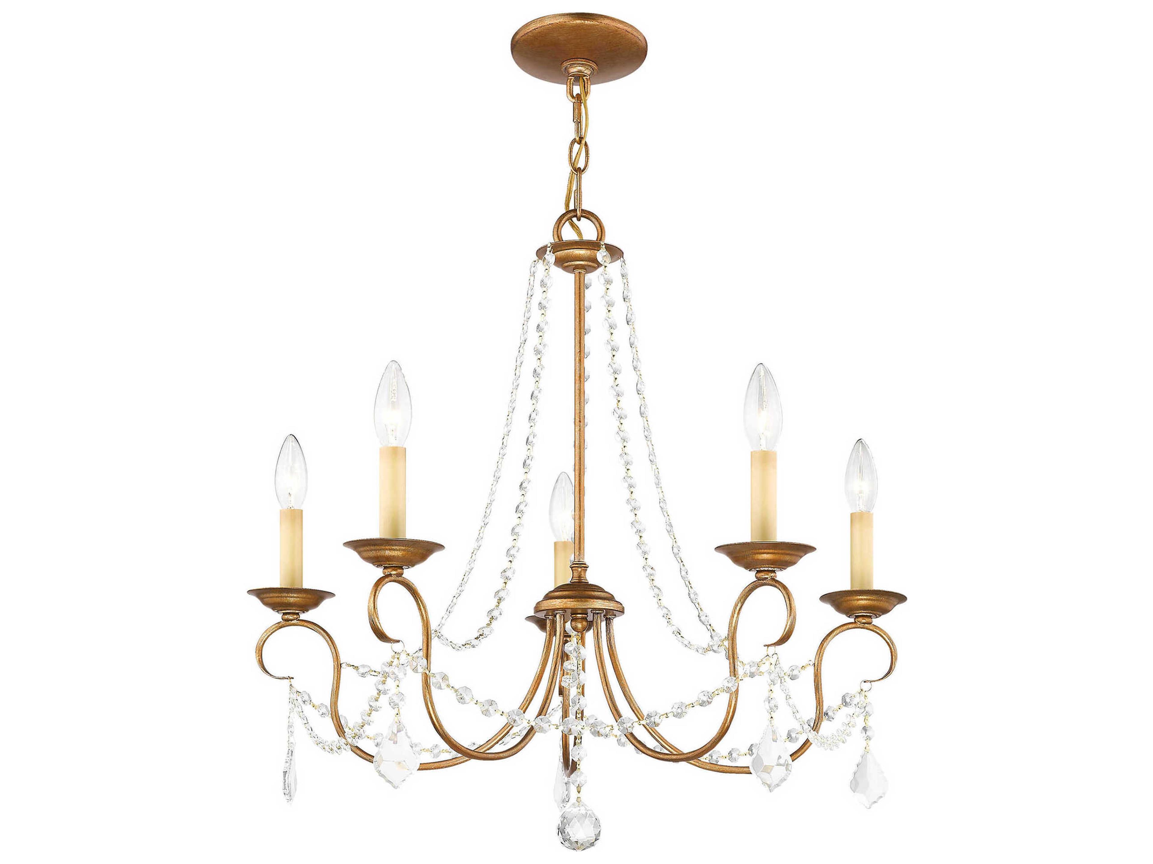 Livex Lighting Pennington 5-Light Antique Gold Leaf Crystal Candelabra Chandelier