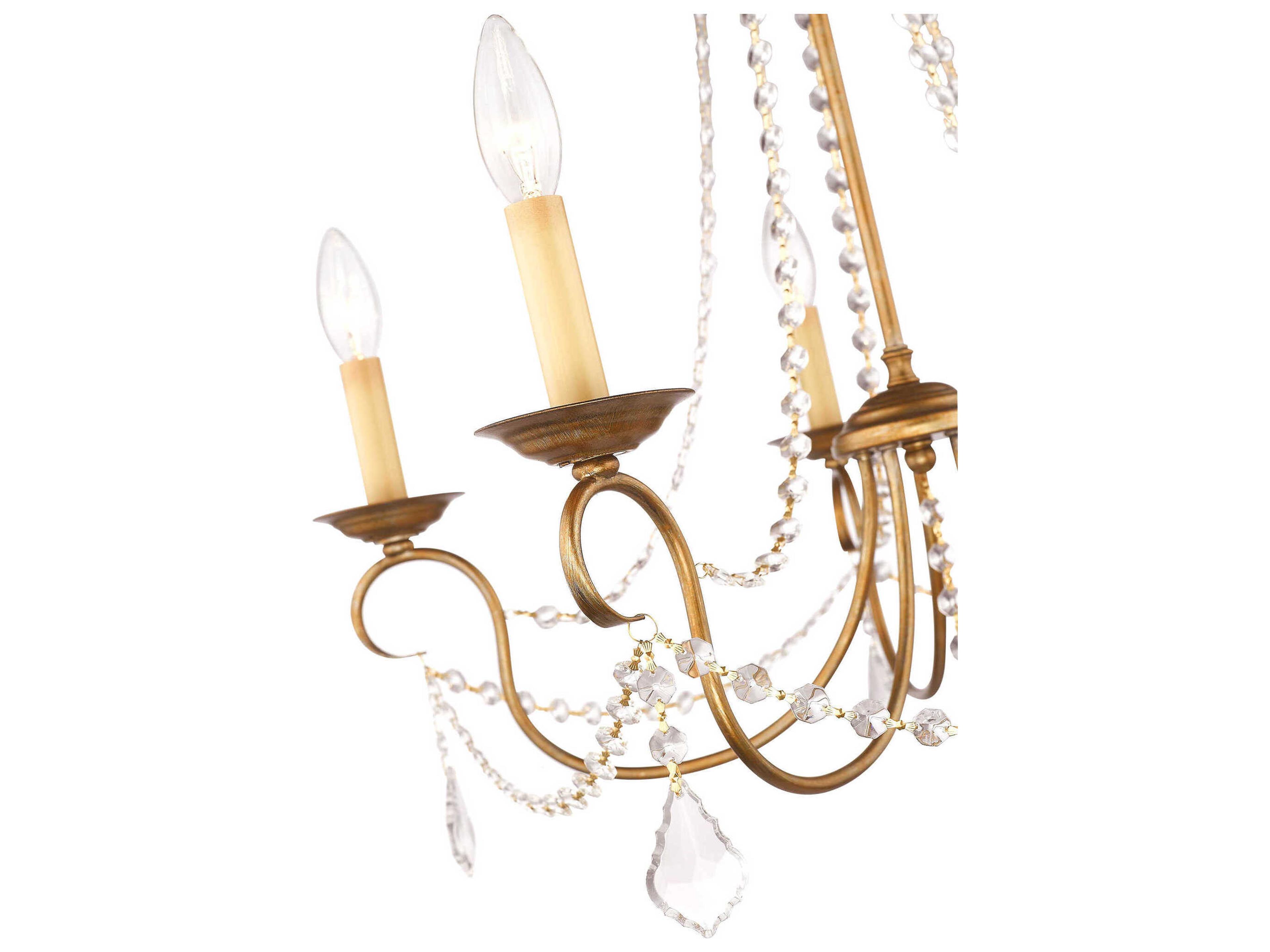 Livex Lighting Pennington 5-Light Antique Gold Leaf Crystal Candelabra Chandelier