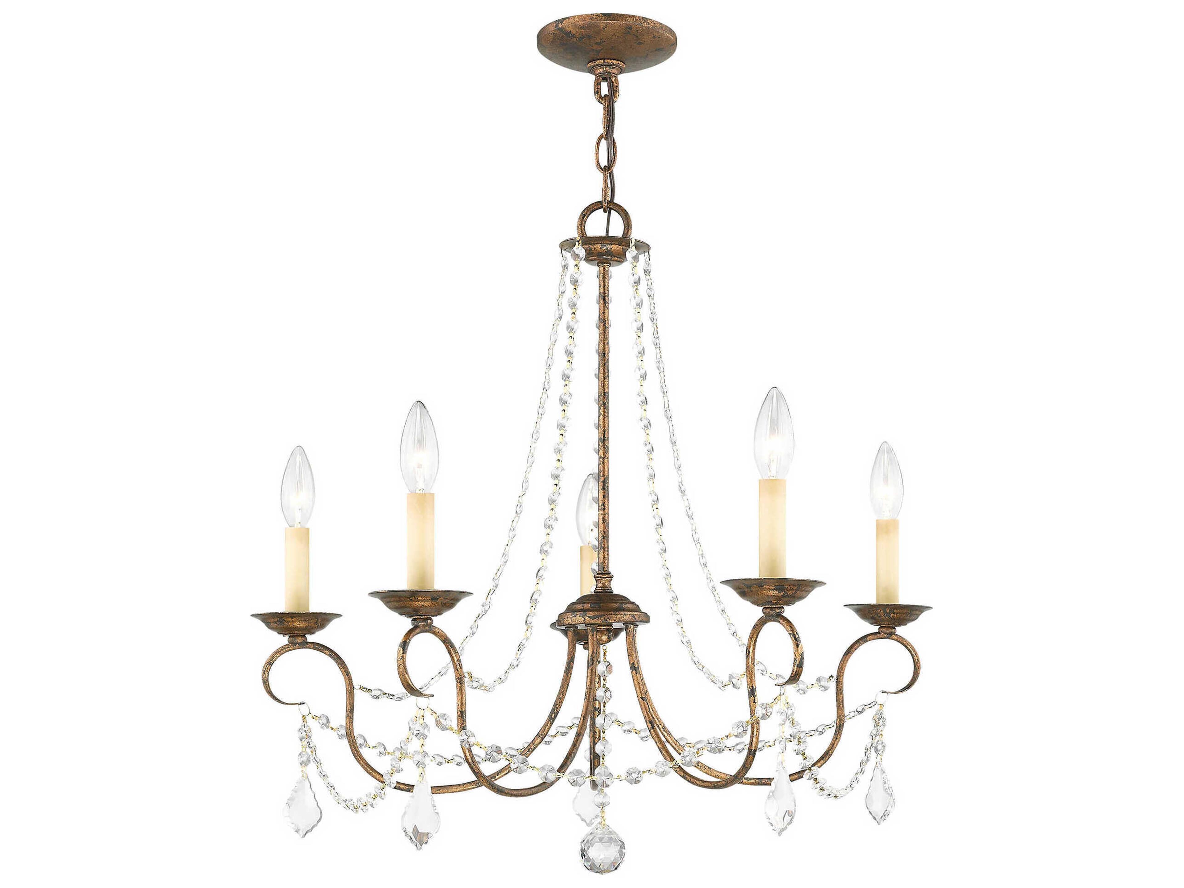 Livex Lighting Pennington 5-Light Hand Applied Venetian Golden Bronze Crystal Candelabra Chandelier