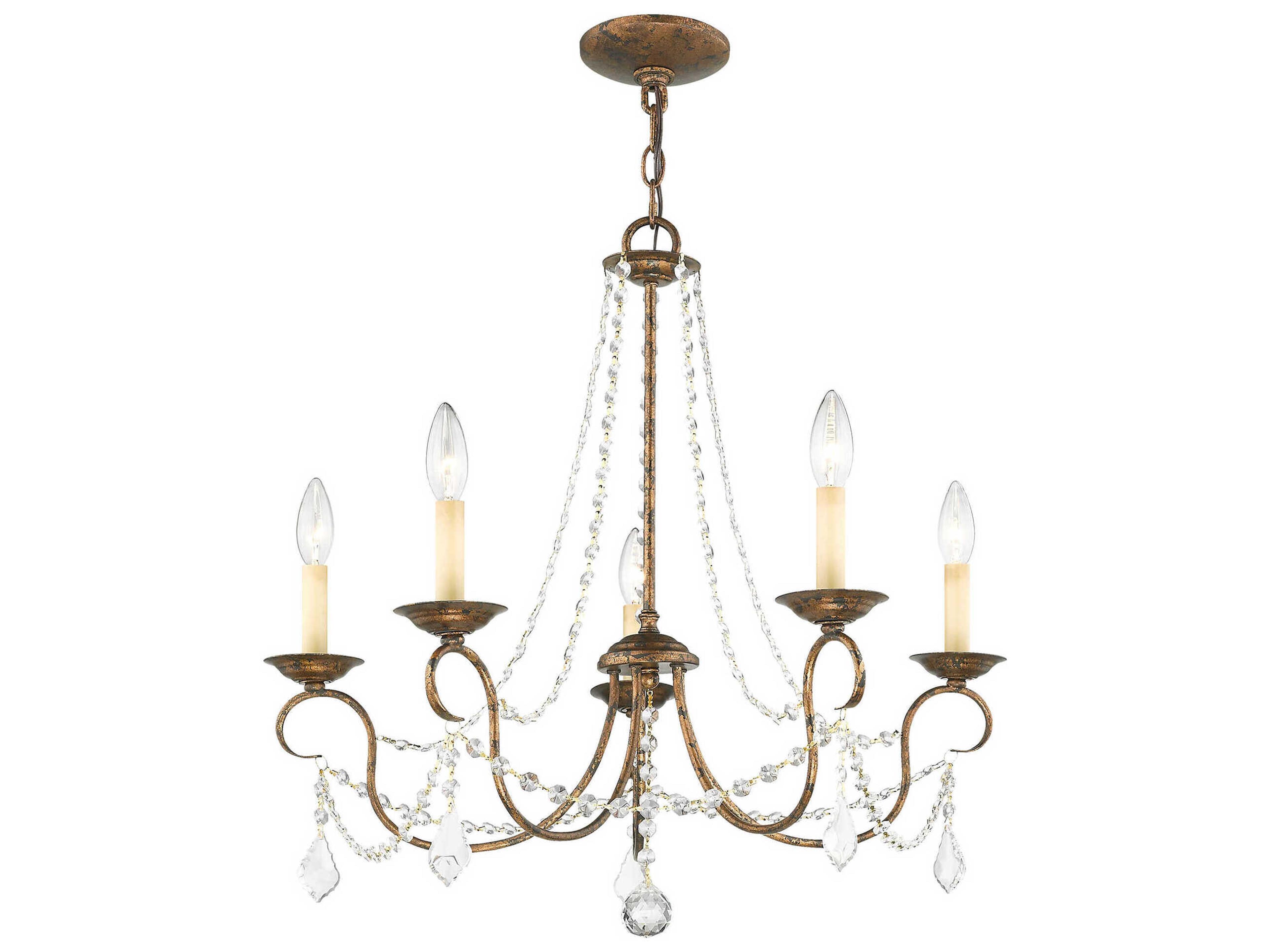 Livex Lighting Pennington 5-Light Hand Applied Venetian Golden Bronze Crystal Candelabra Chandelier
