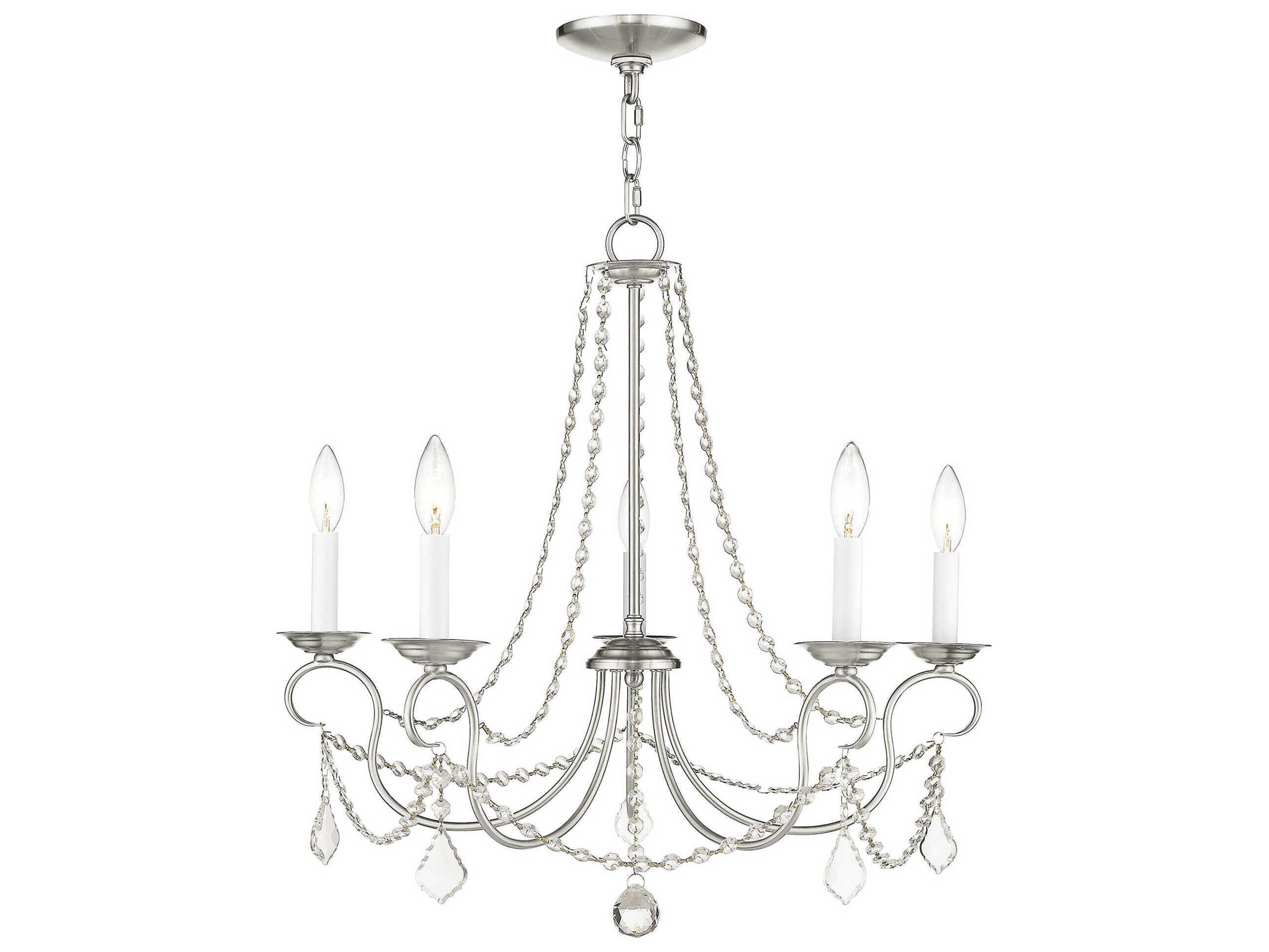 Pennington 5-Light Brushed Nickel Crystal Candelabra Chandelier