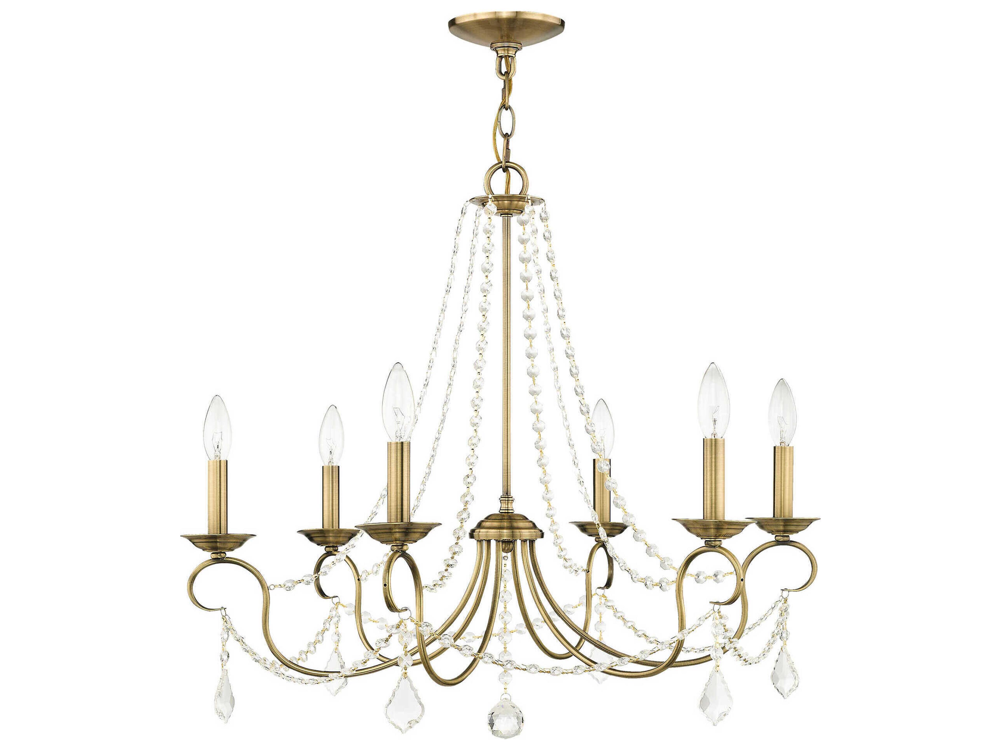 Livex Lighting Pennington 6-Light Antique Brass Crystal Candelabra Chandelier