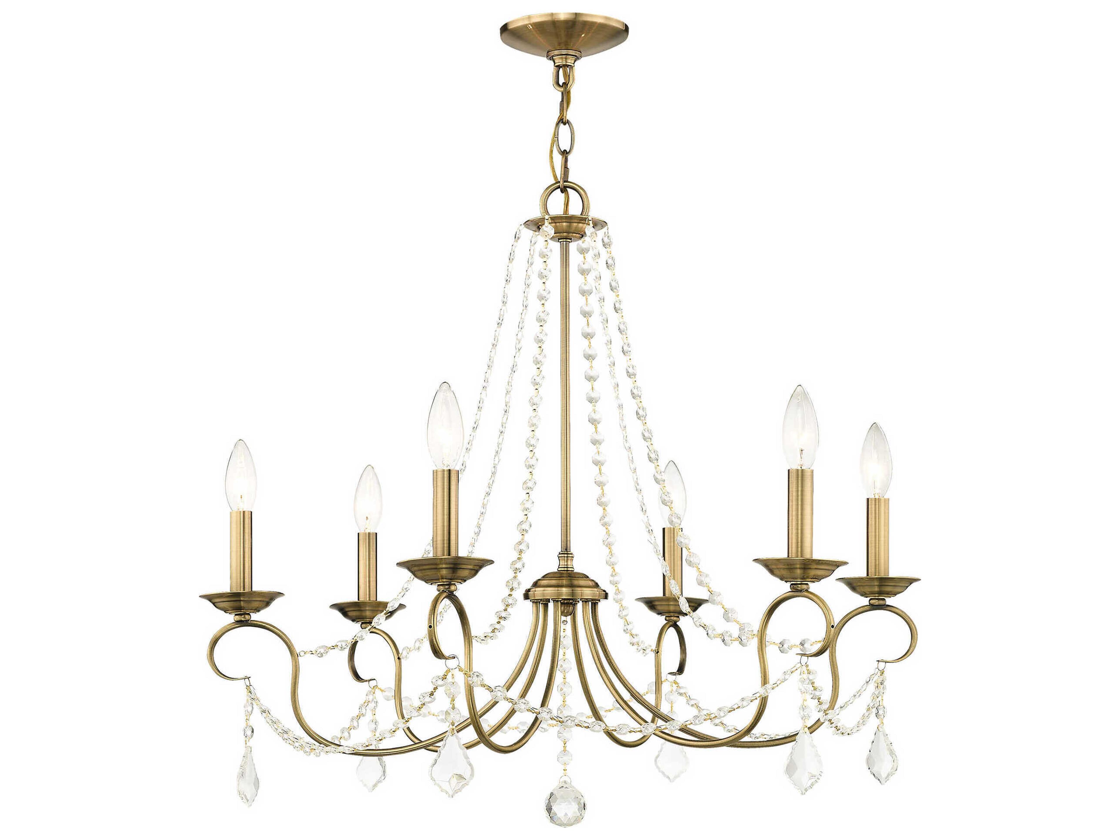 Livex Lighting Pennington 6-Light Antique Brass Crystal Candelabra Chandelier