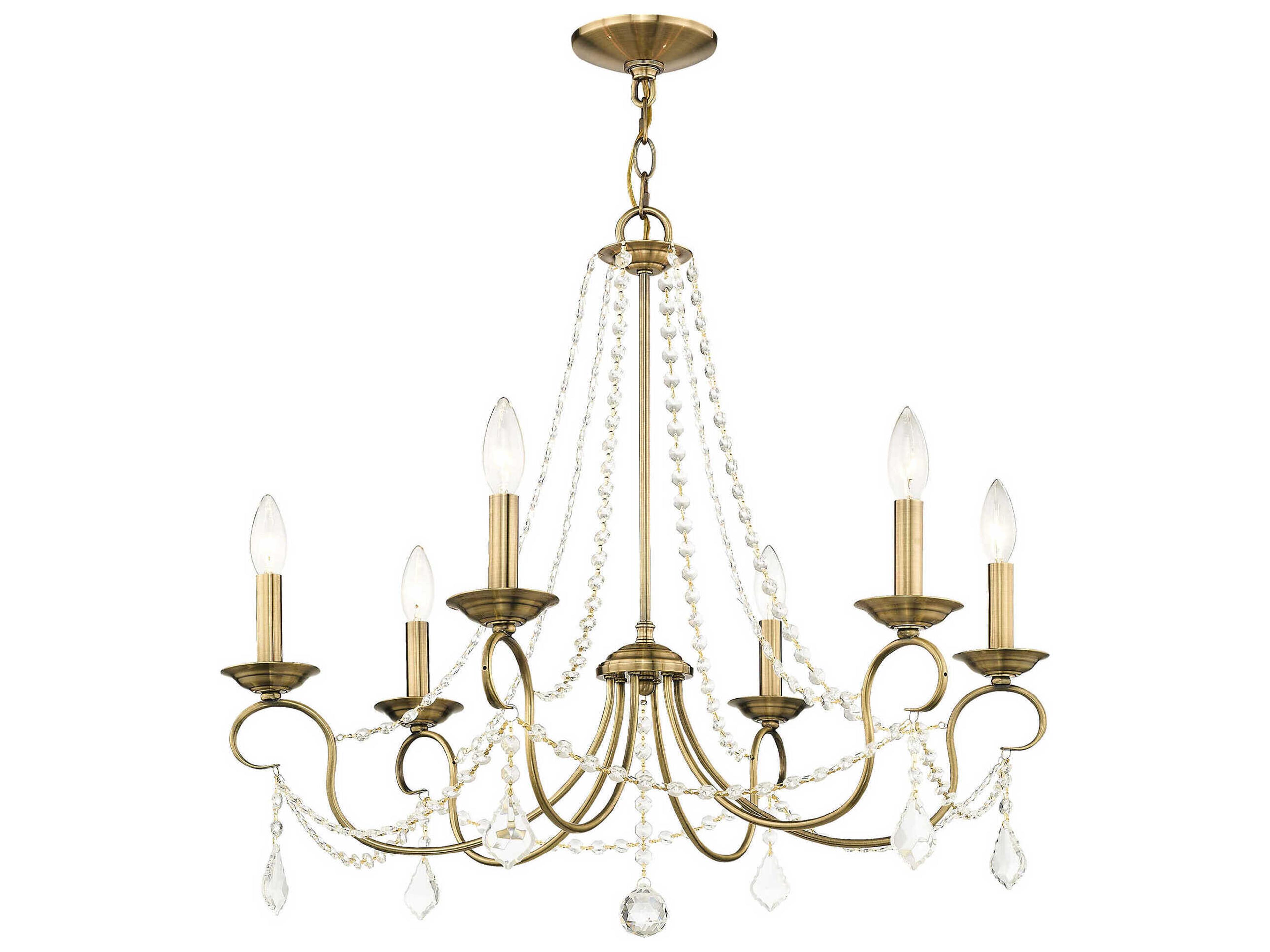 Livex Lighting Pennington 6-Light Antique Brass Crystal Candelabra Chandelier