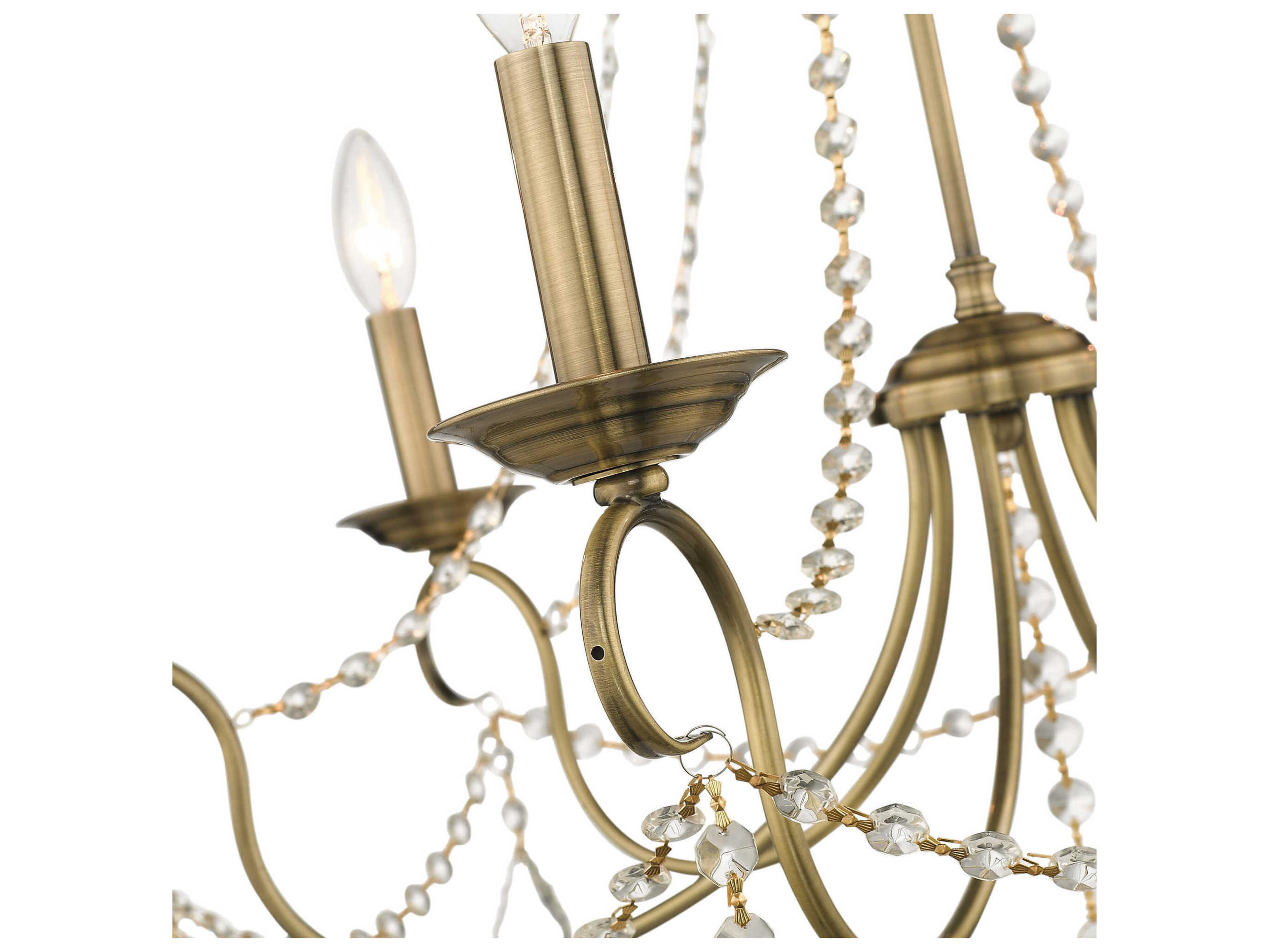 Livex Lighting Pennington 6-Light Antique Brass Crystal Candelabra Chandelier